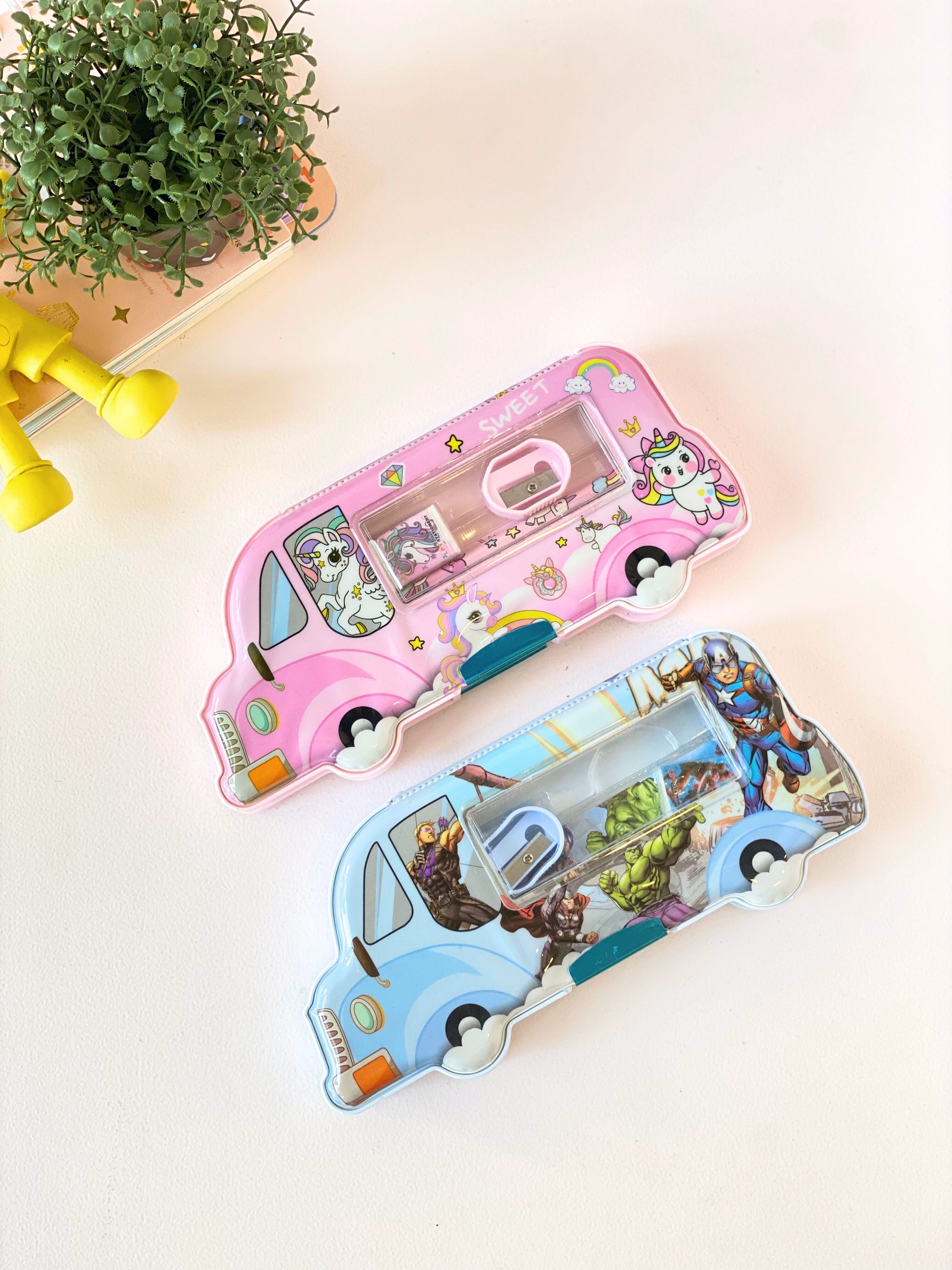 Fun Cartoon Bus-Shaped Pencil Case for Kids – Unicorn & Superhero Themes