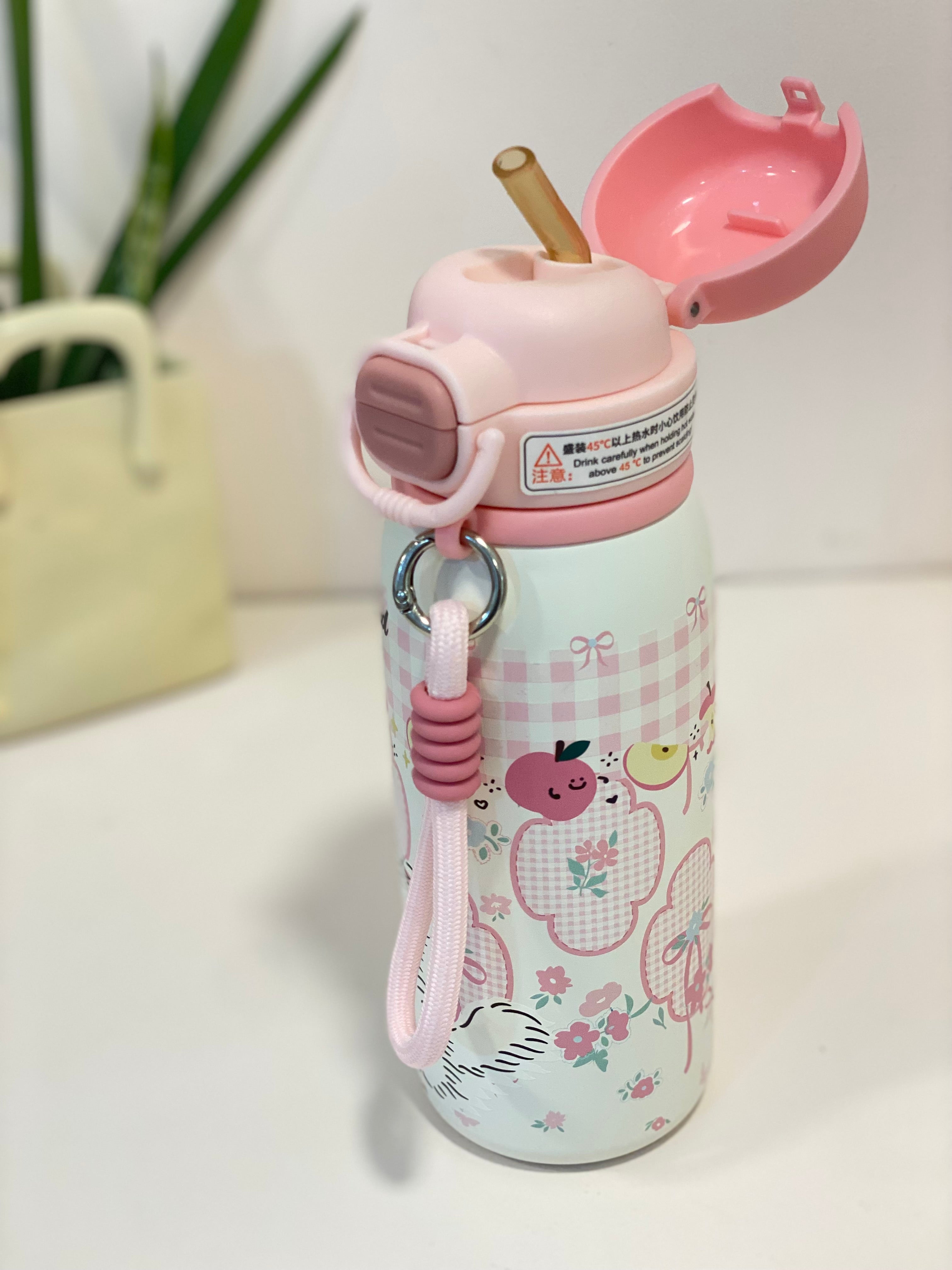 Kids Cartoon Character Insulated Water Bottle with Handle & Straw Lid – Leakproof Stainless Steel Thermos