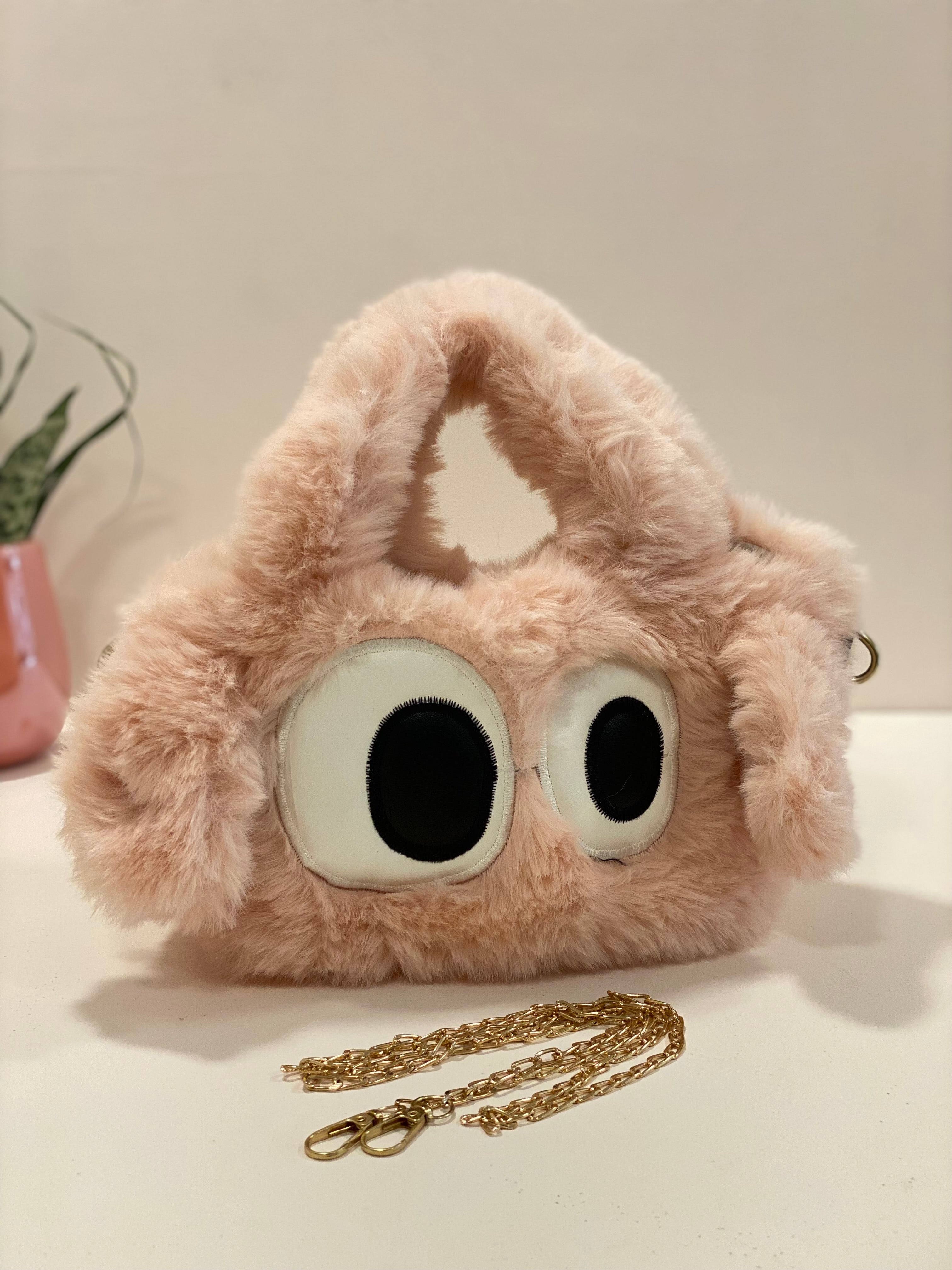 Cute Fluffy Cartoon Eye Handbag for Women & Girls – Soft Faux Fur Sling Bag with Chain Strap