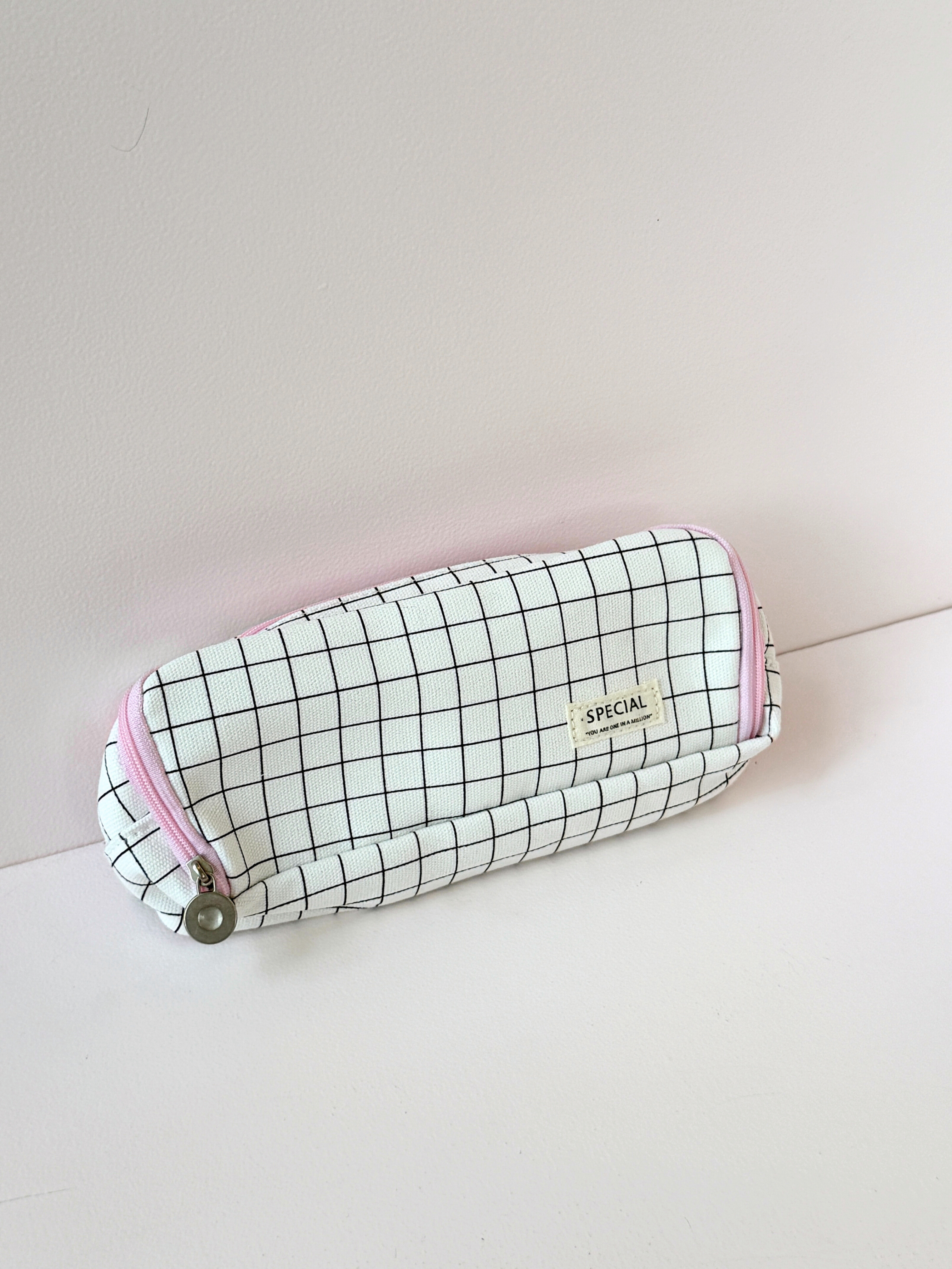 Pastel Grid Double-Layer Pencil Case – Cute & Spacious Organizer for School & Office