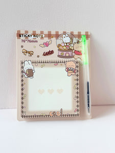 Cute Bear Sticky Note Pad with Pen – 76x76mm | Kawaii Memo Paper for Notes & Journaling