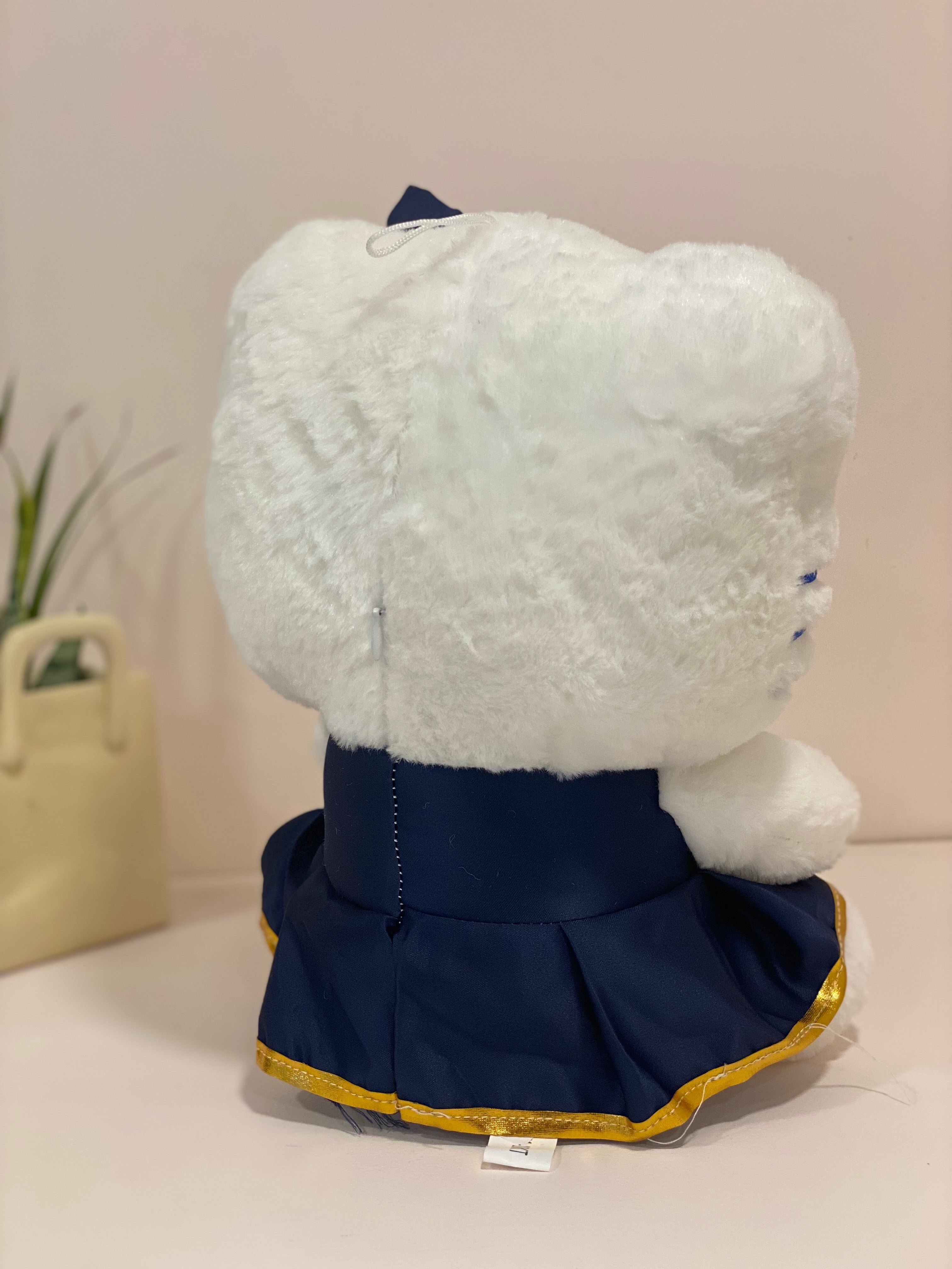 Cute Blue Bow Cat Plush Toy – Soft Stuffed Kitty Doll with Dress & Flowers (Kids & Gift Edition)