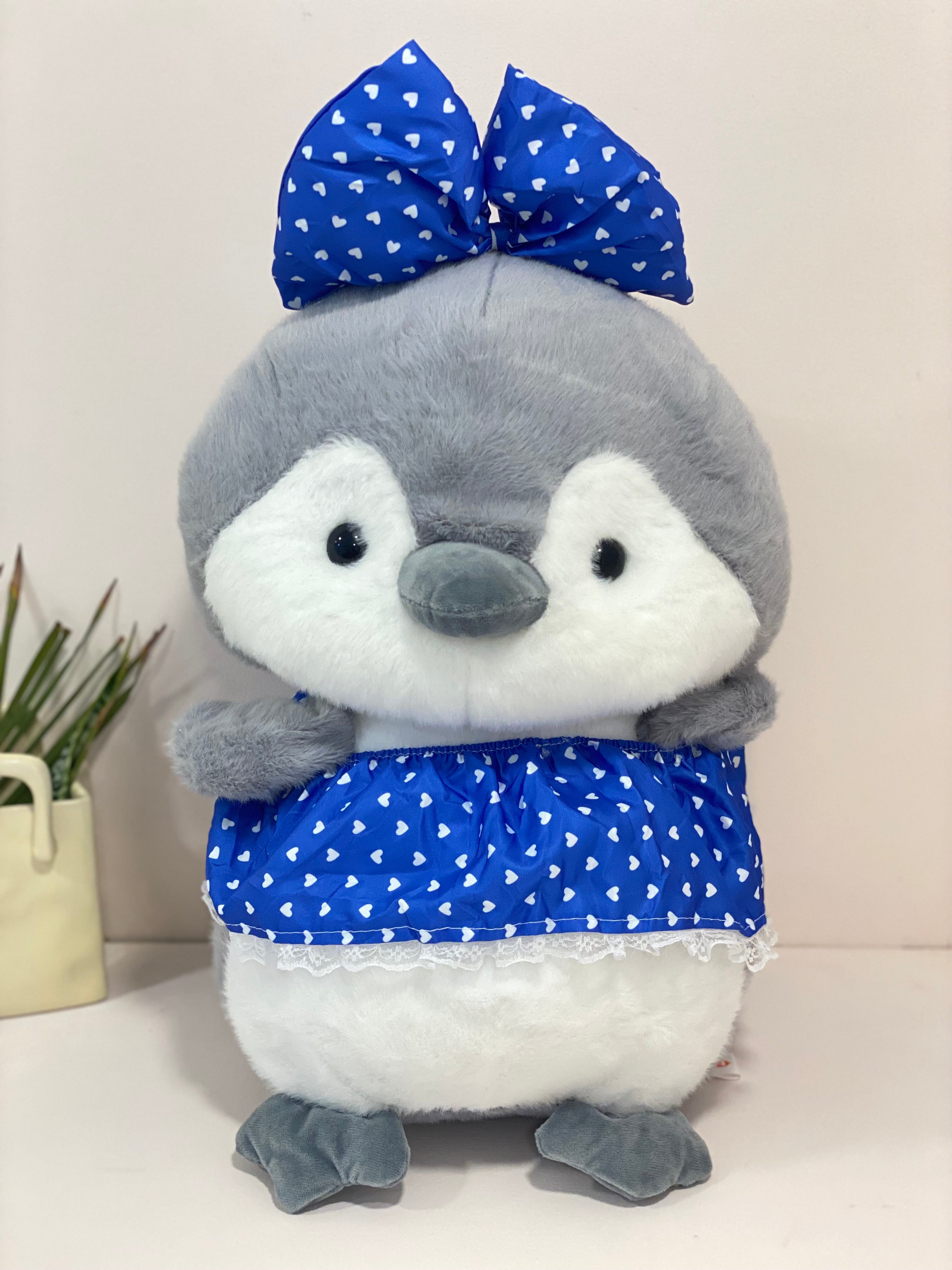 Cute Penguin Plush with Blue Bow and Skirt | Soft Stuffed Animal Doll for Girls and Kids