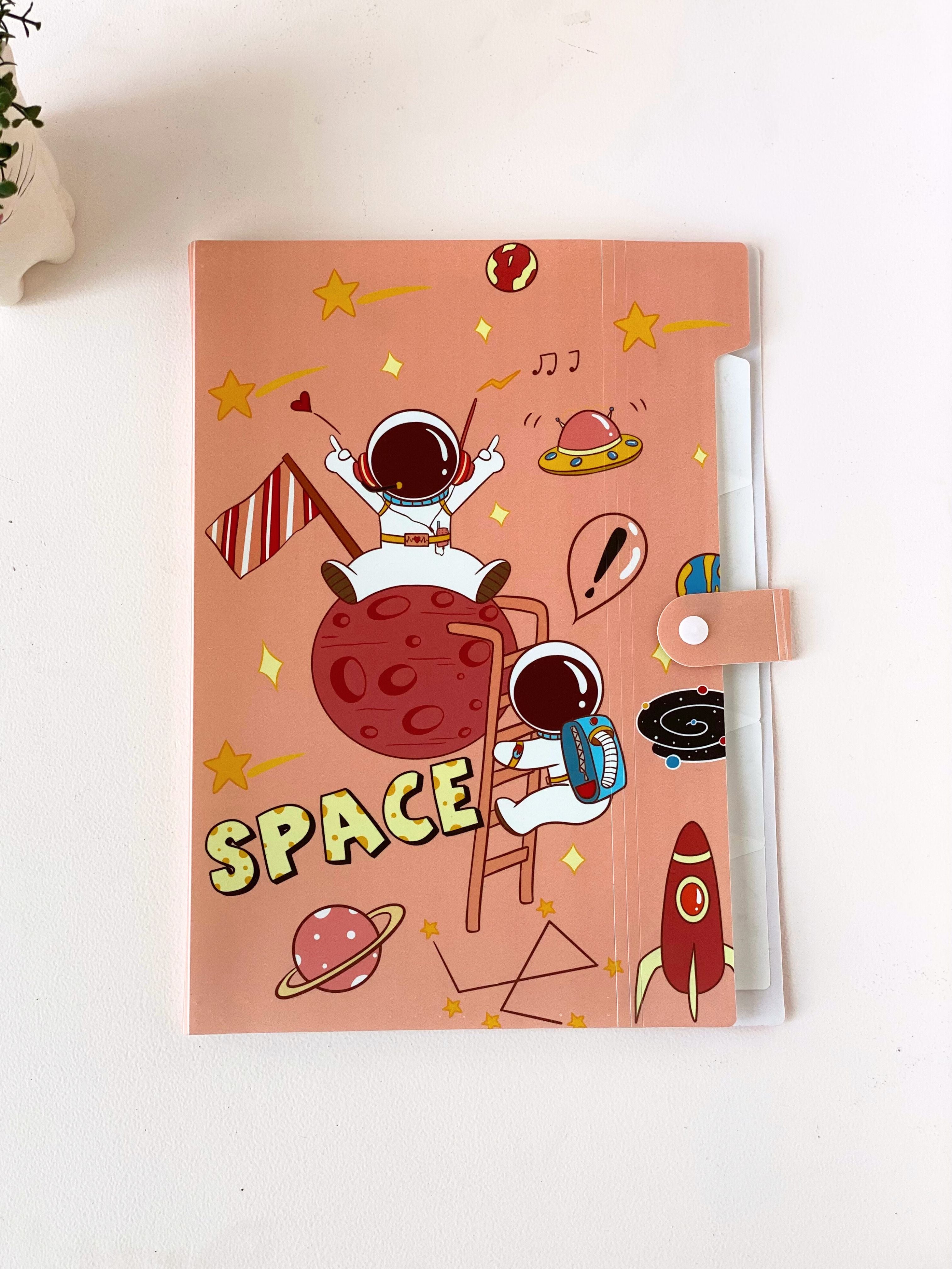 Cute Space-Themed Expanding File Folder – 5 Pocket Accordion Organizer