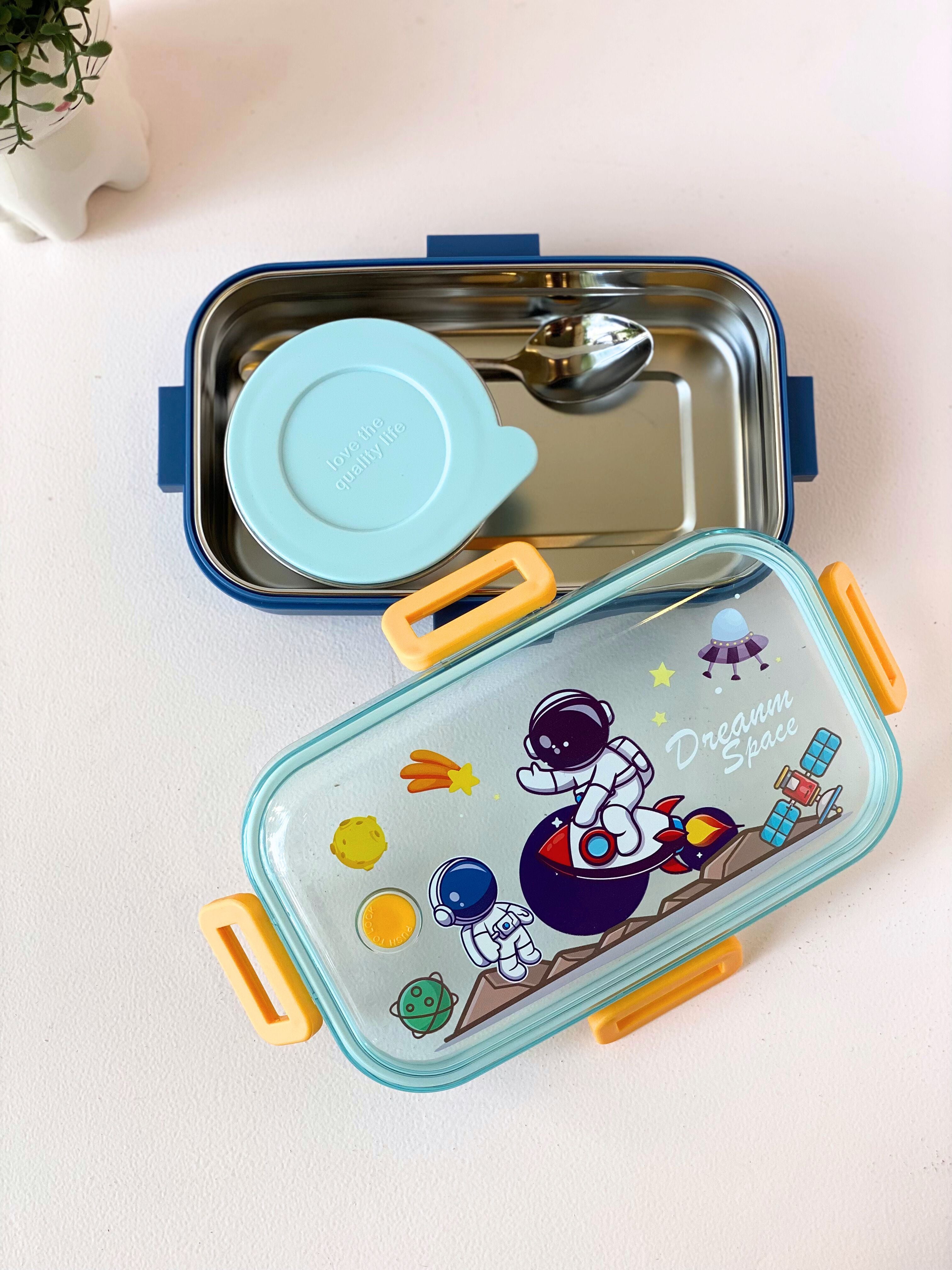 Cute Kids Bento Lunch Box with Spoon – Unicorn & Space Theme | Leakproof & Stainless Steel Interior