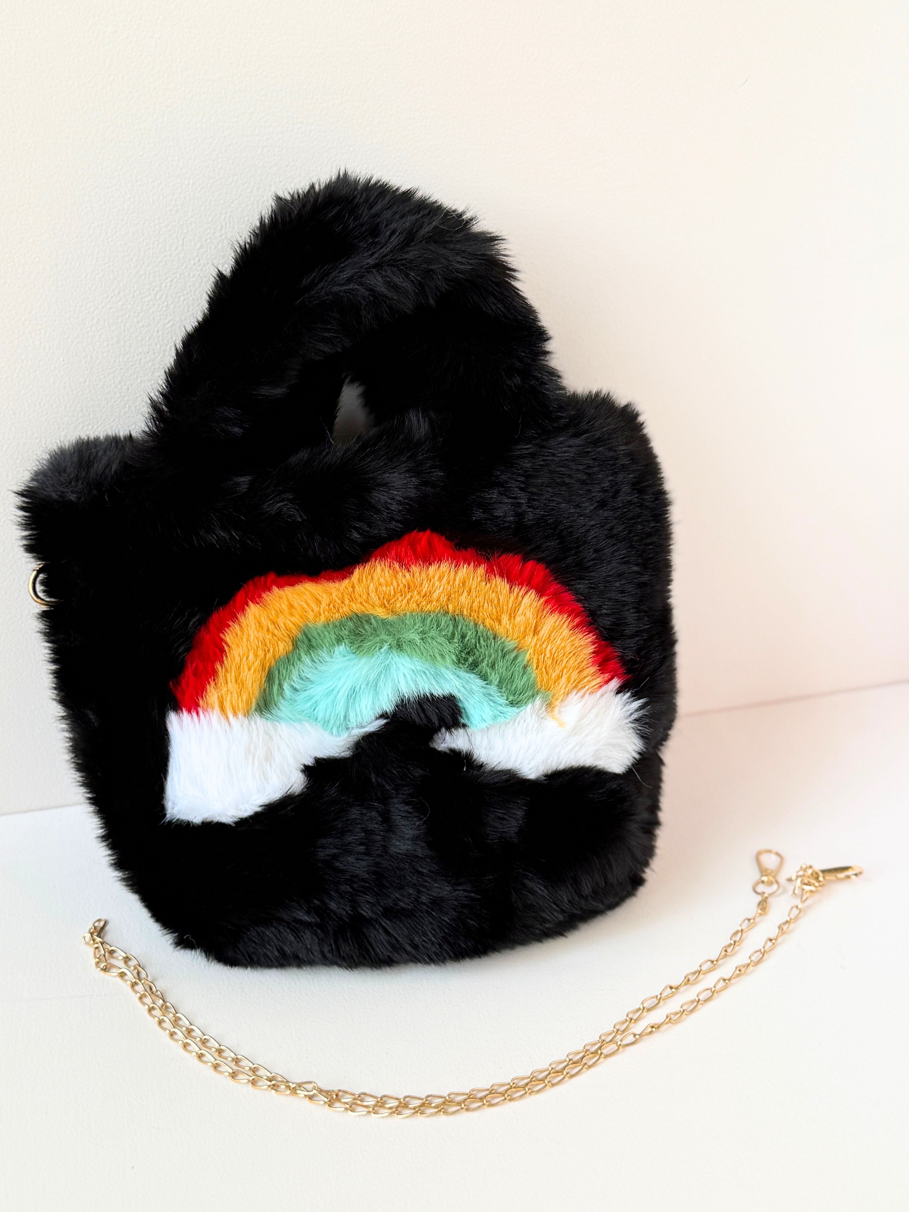 Rainbow Plush Handbag – Soft & Stylish Fuzzy Tote for Kids and Young Adults