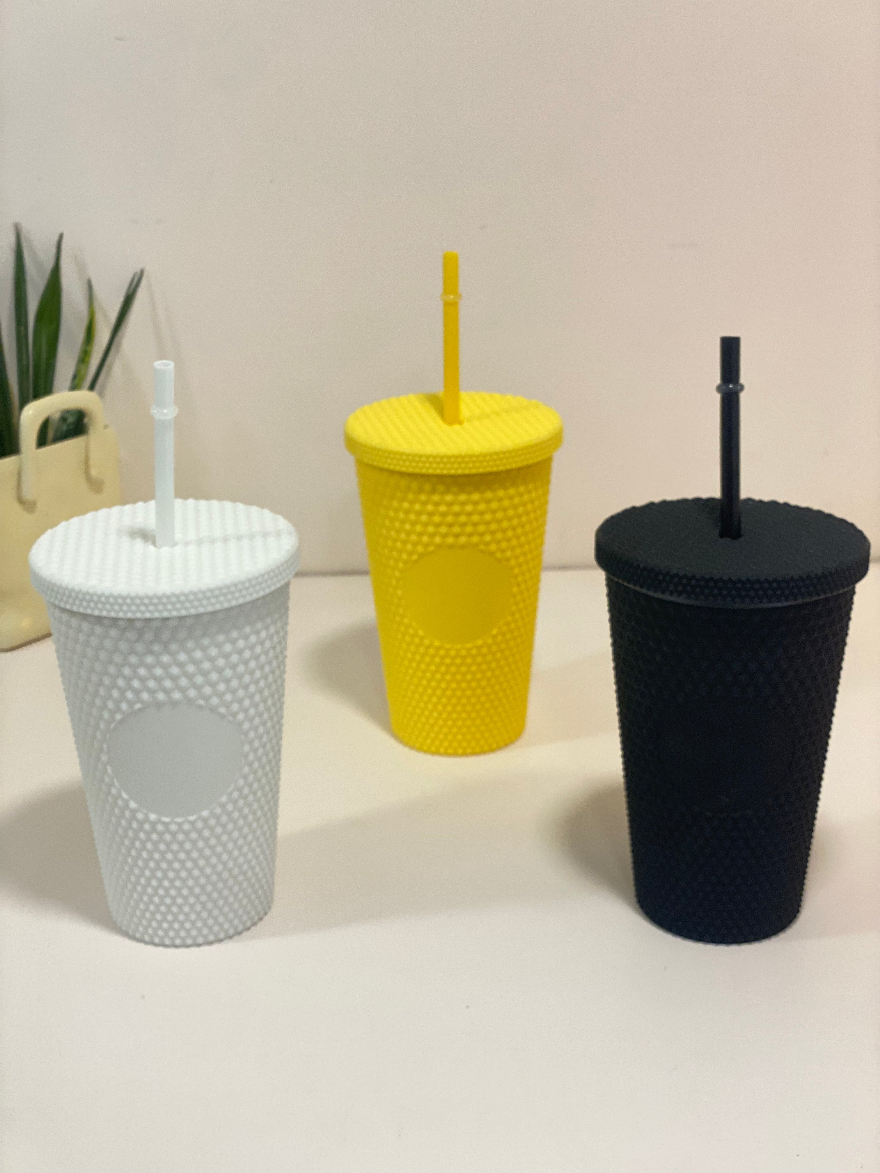 Textured Reusable Tumbler with Straw – Pastel Insulated Drink Cup