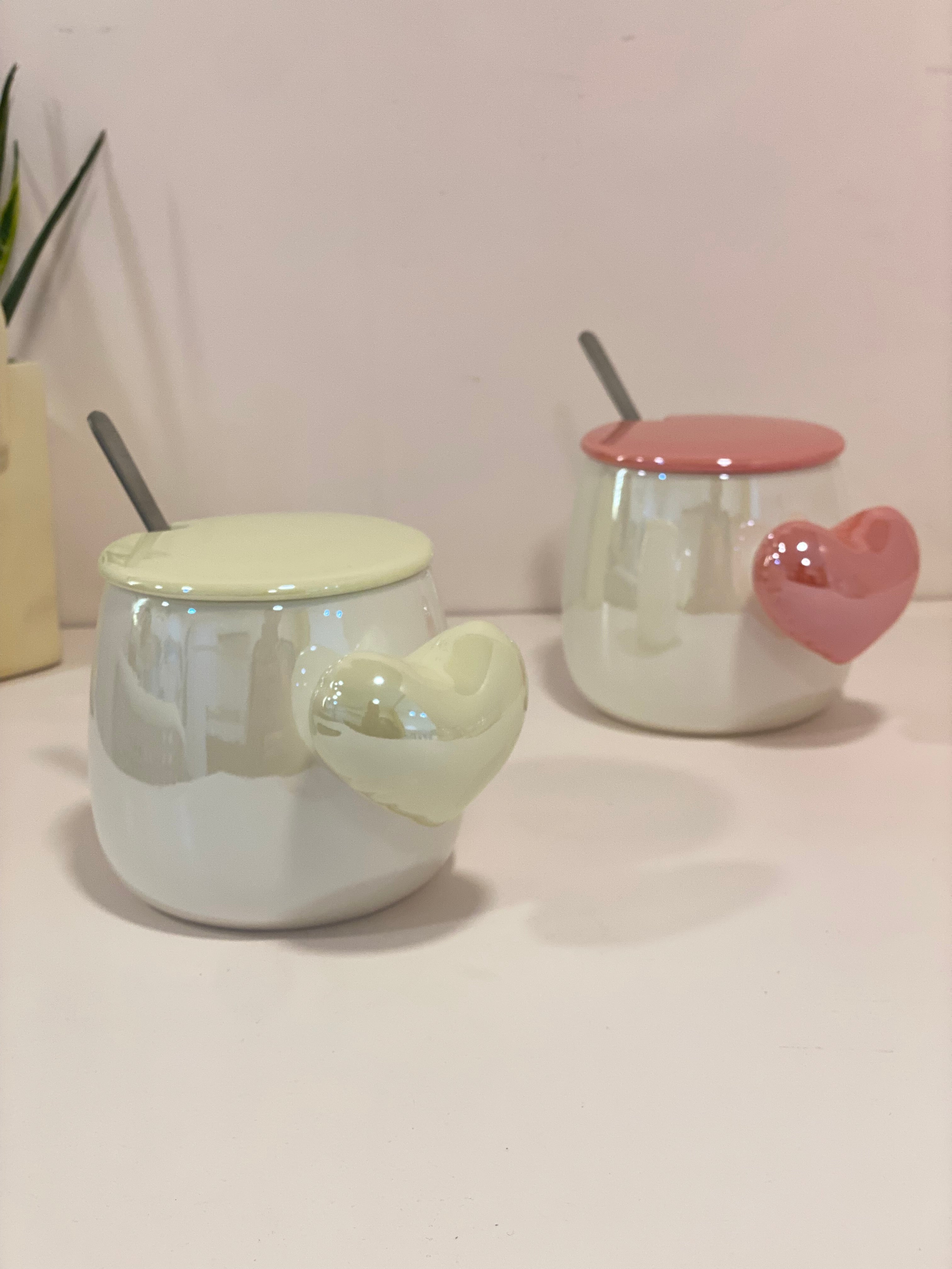 Pastel Ceramic Pouring Mug with heart & Glossy Handle | Aesthetic Milk Pitcher Coffee Mug | Cute Kitchen & Coffee Bar Mug