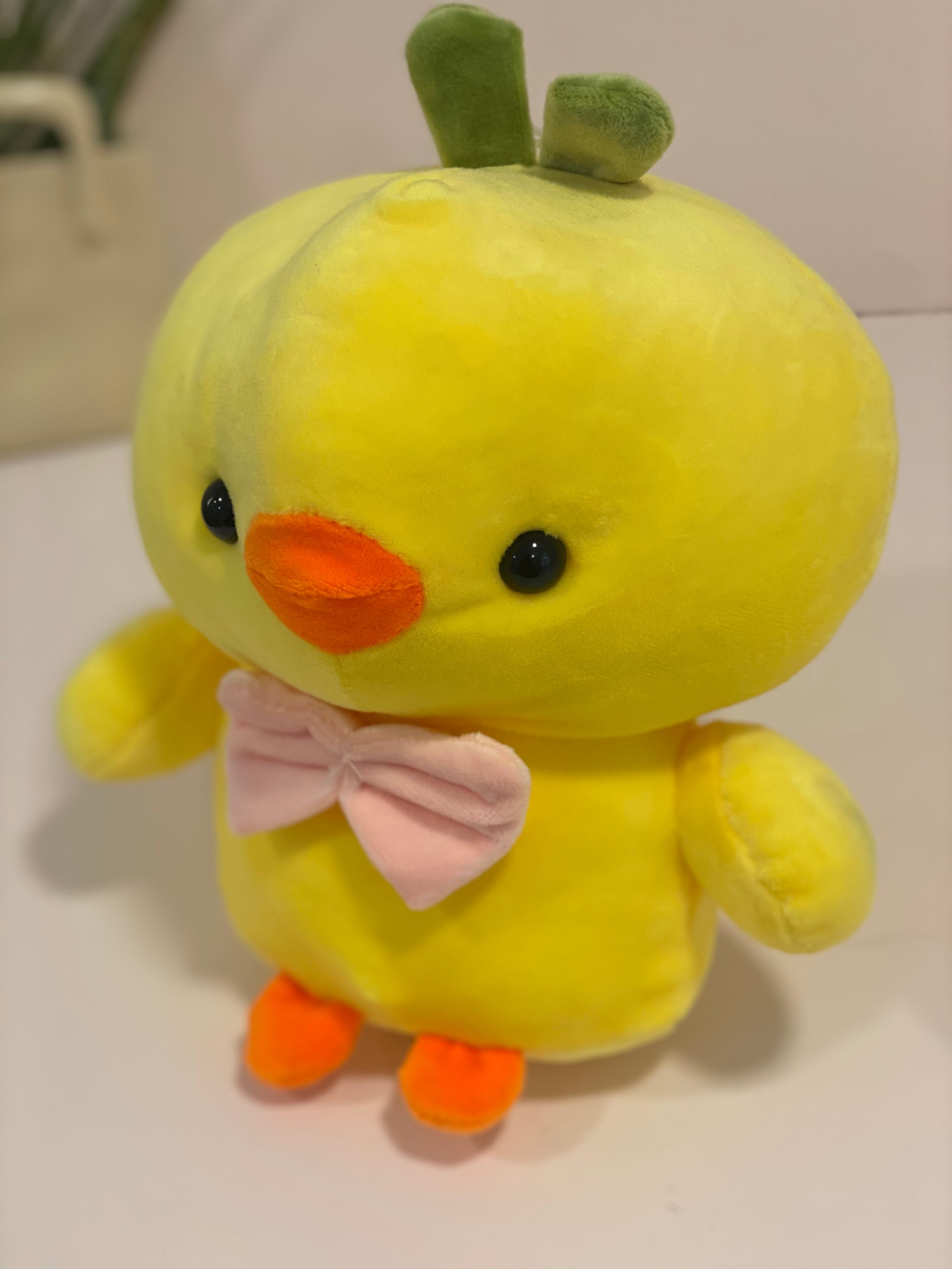 Cute Yellow Duck Plush Toy with pink bow  – Soft Stuffed Animal for Kids
