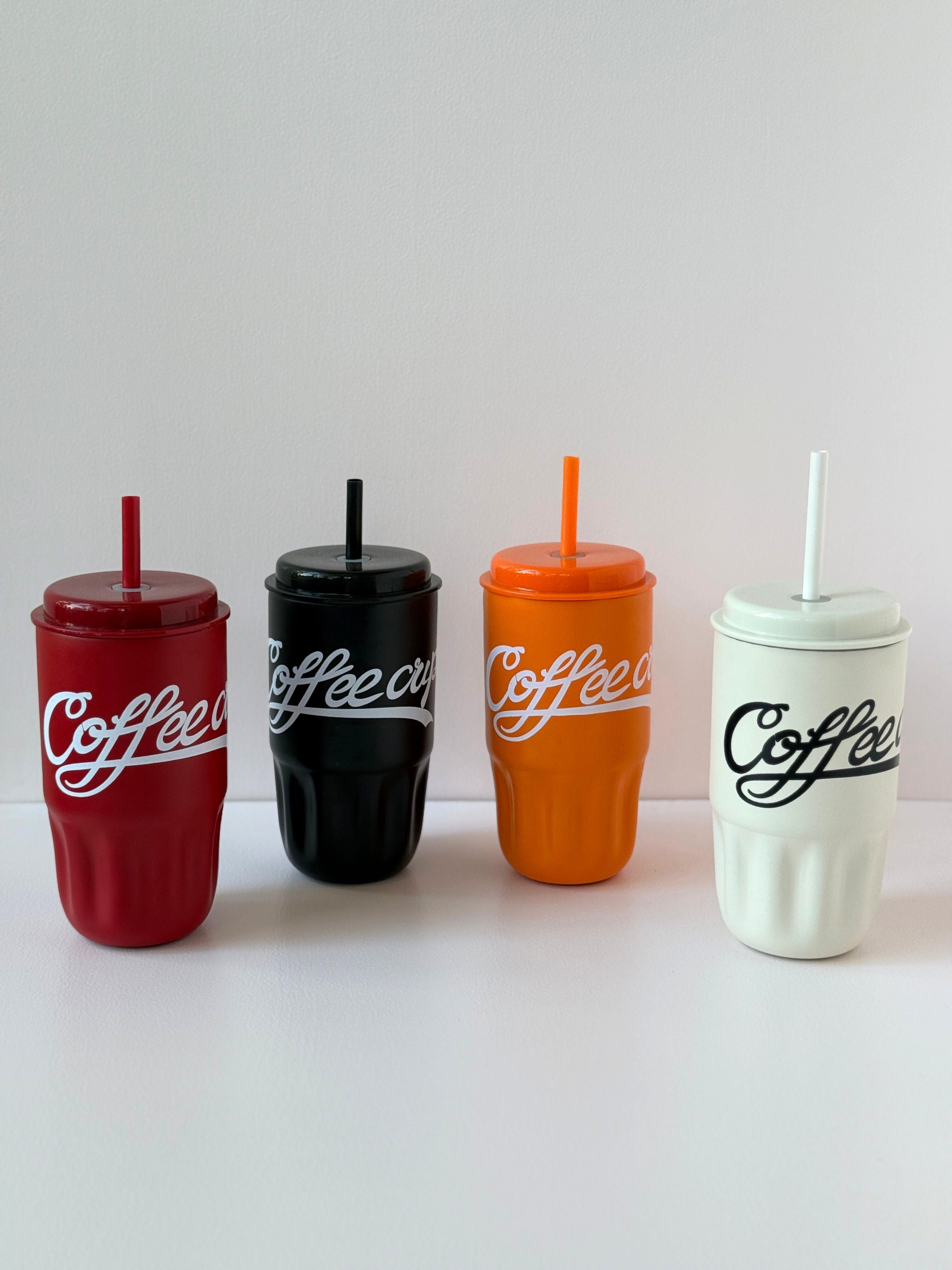 Retro Coffee Cup Tumbler with Straw – 500ml