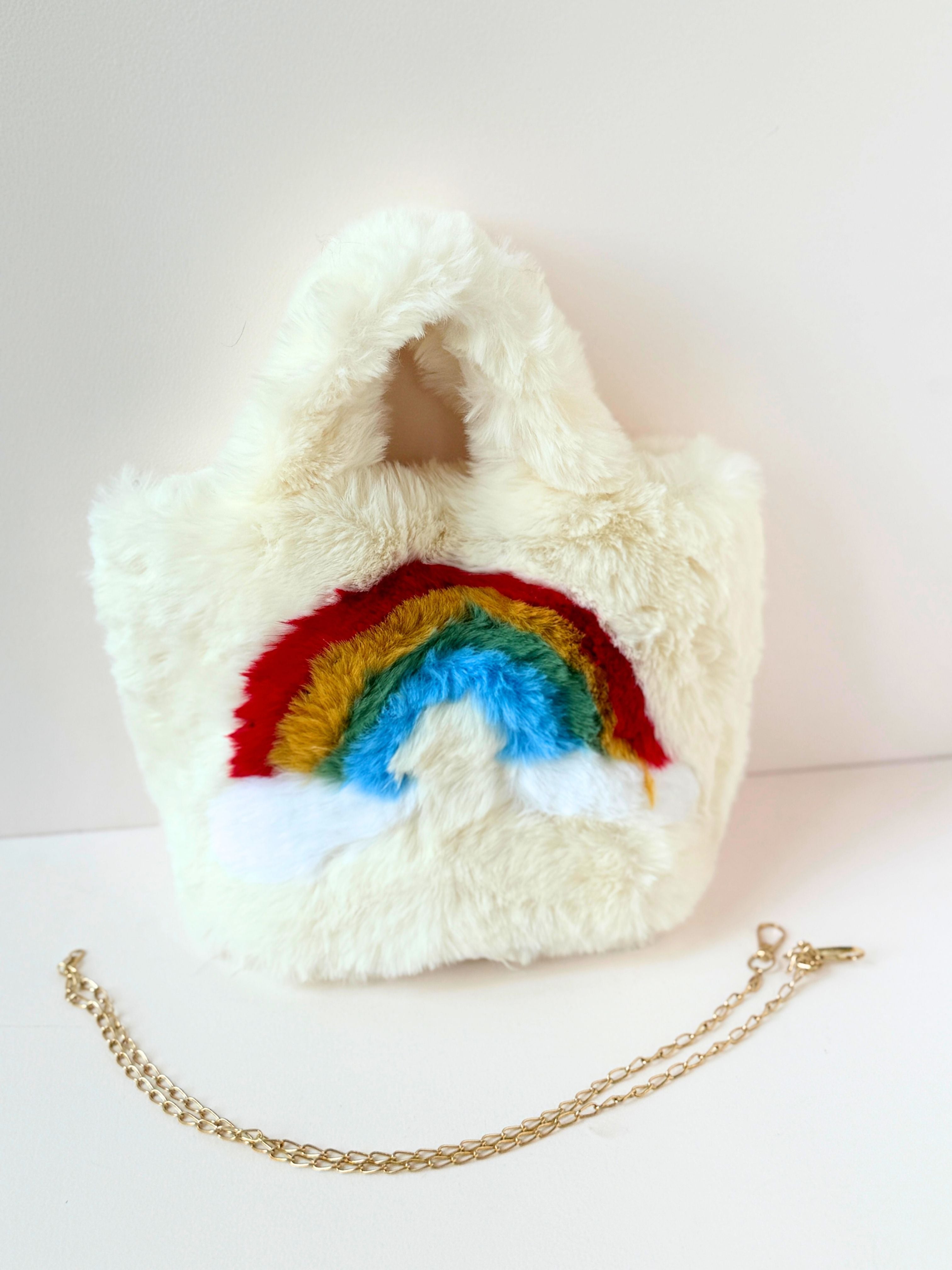 Rainbow Plush Handbag – Soft & Stylish Fuzzy Tote for Kids and Young Adults