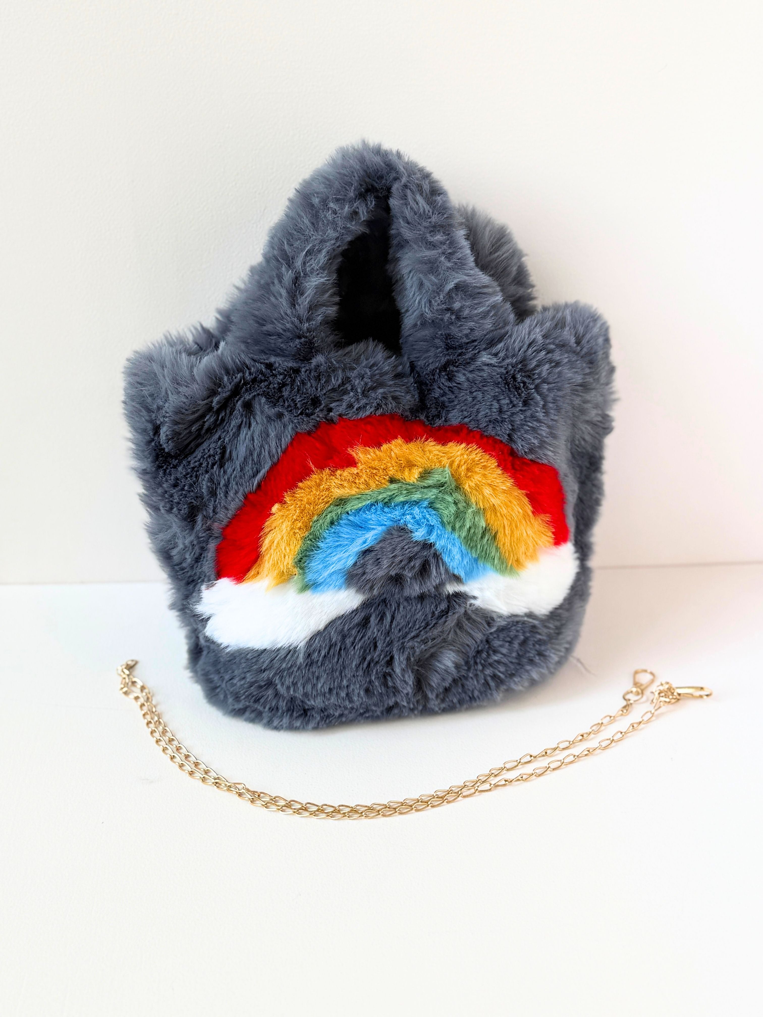 Rainbow Plush Handbag – Soft & Stylish Fuzzy Tote for Kids and Young Adults