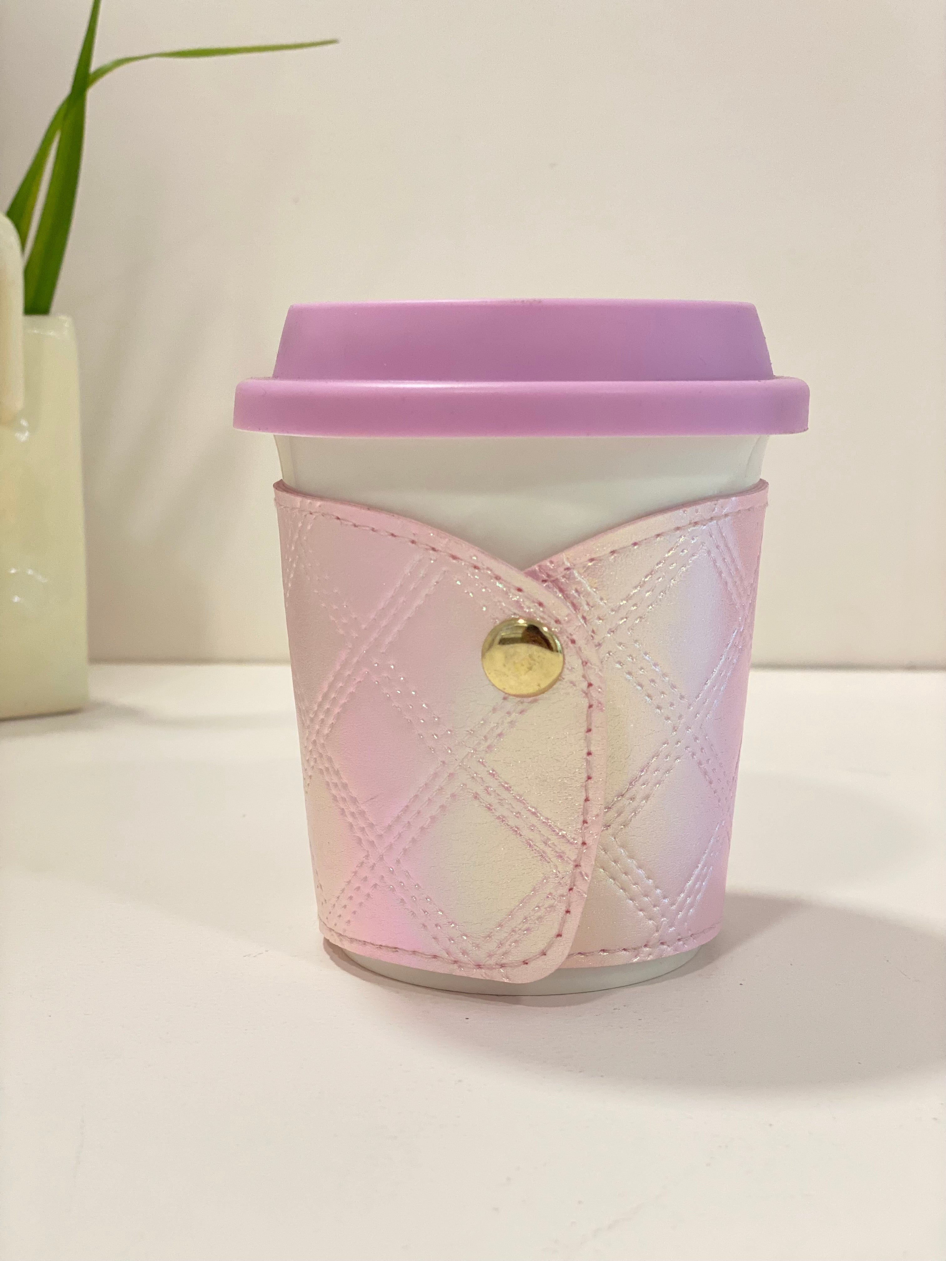 Portable Ceramic Coffee Cup with Lid & Quilted Sleeve – Aesthetic Travel Mug with Handle Strap | Reusable Tea & Coffee Cup