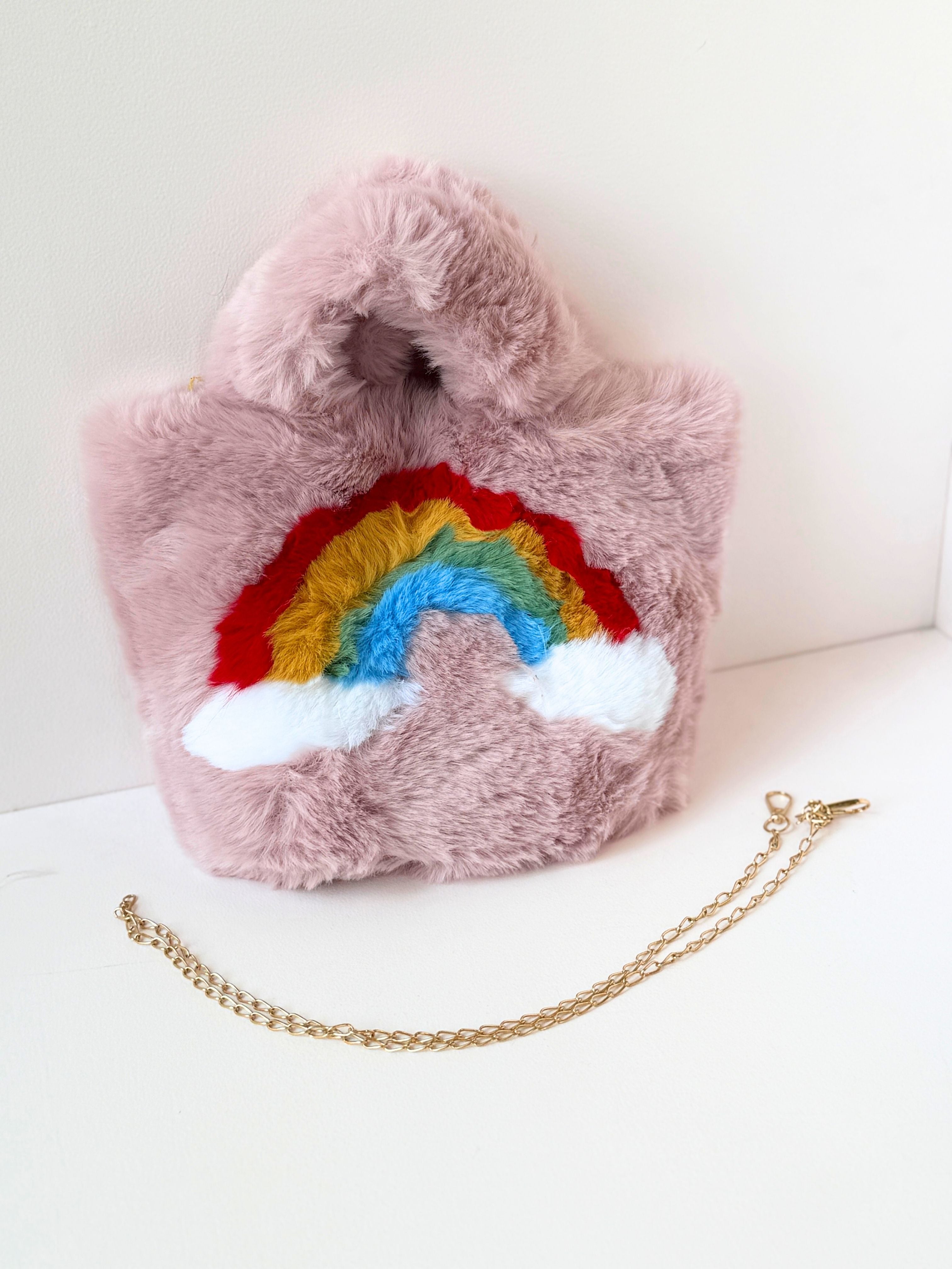 Rainbow Plush Handbag – Soft & Stylish Fuzzy Tote for Kids and Young Adults