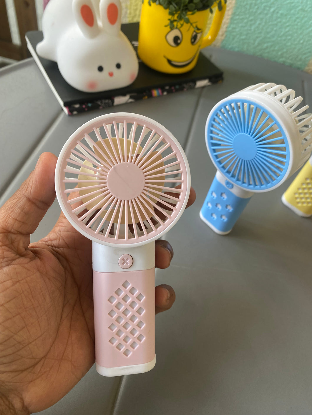 Pastel Colours Hand Fan With Stand