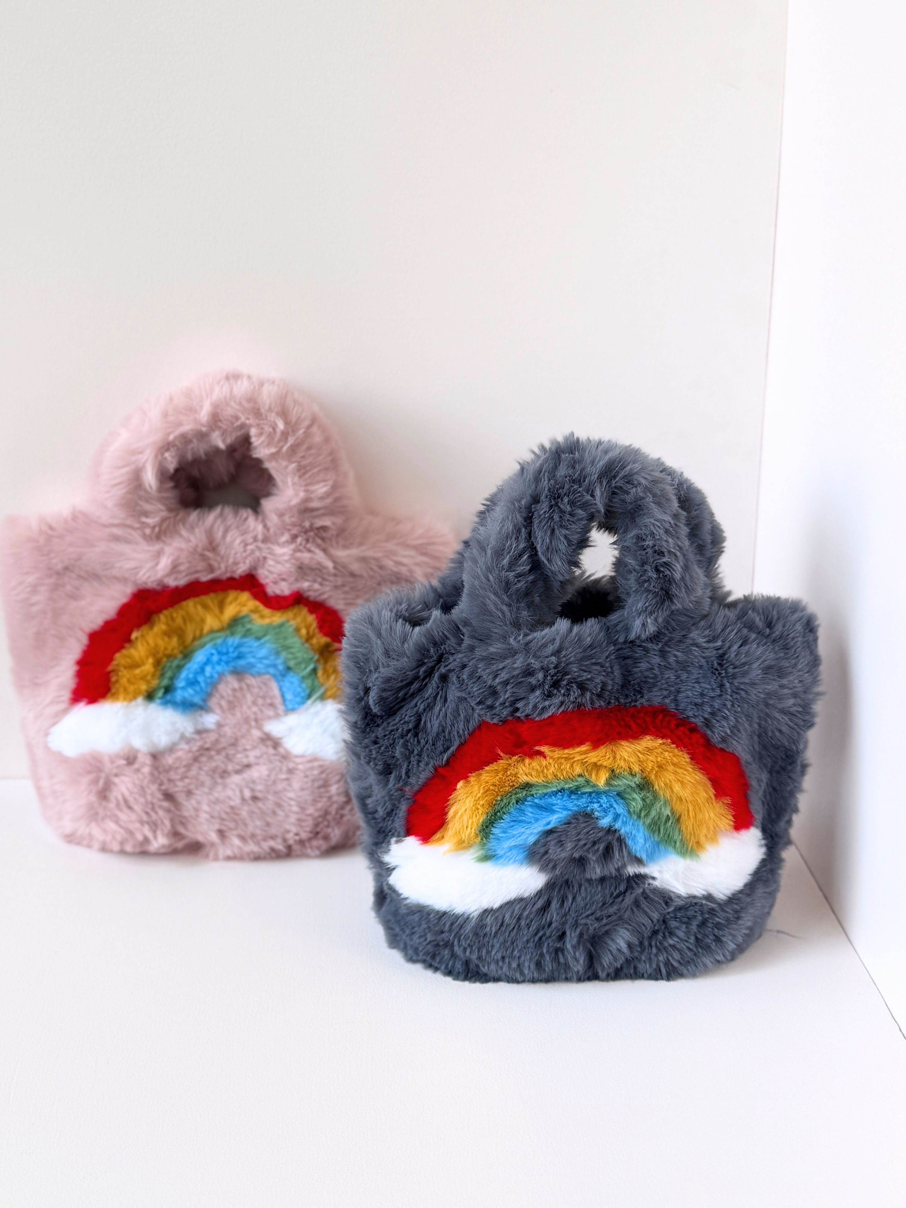 Rainbow Plush Handbag – Soft & Stylish Fuzzy Tote for Kids and Young Adults