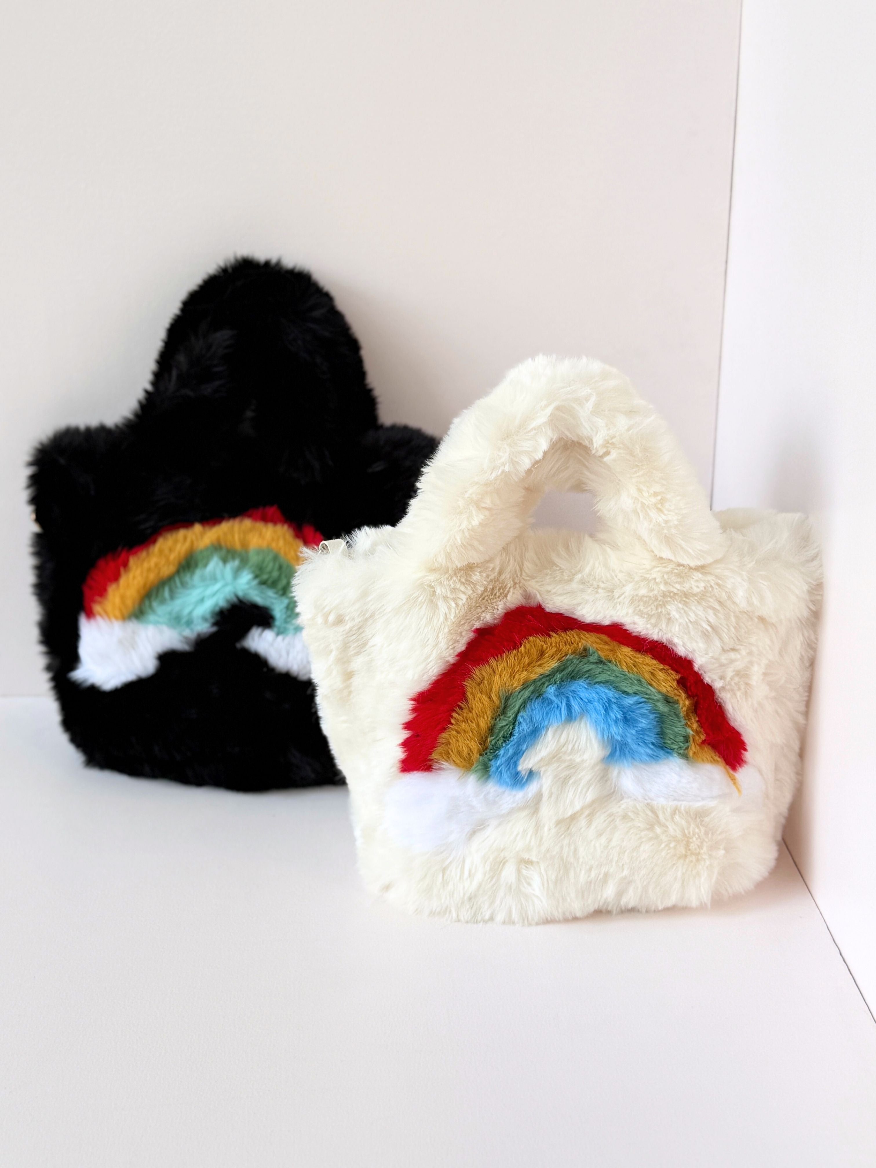 Rainbow Plush Handbag – Soft & Stylish Fuzzy Tote for Kids and Young Adults