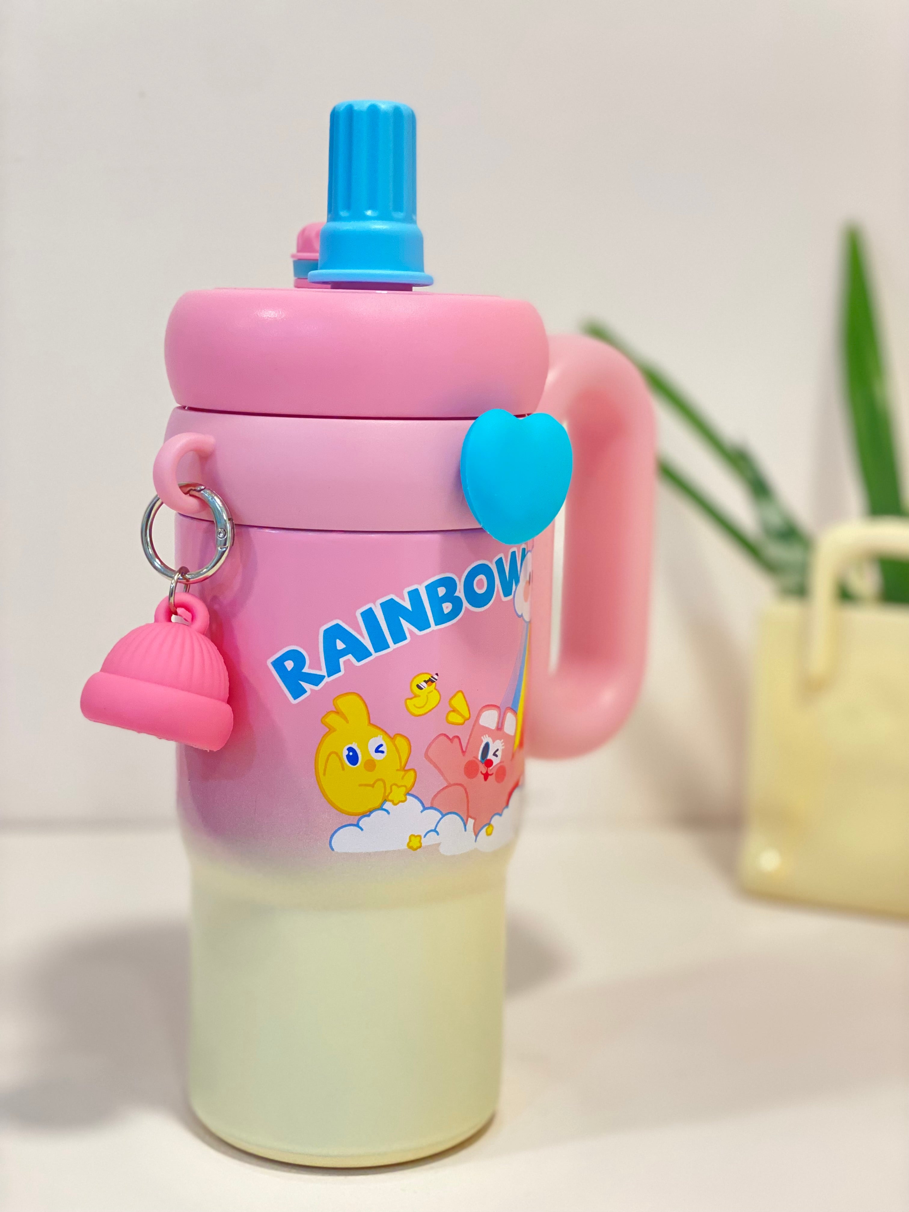 Rainbow Pastel Matte Insulated Tumbler Flask with Straw -With A winter Cap Keycharm