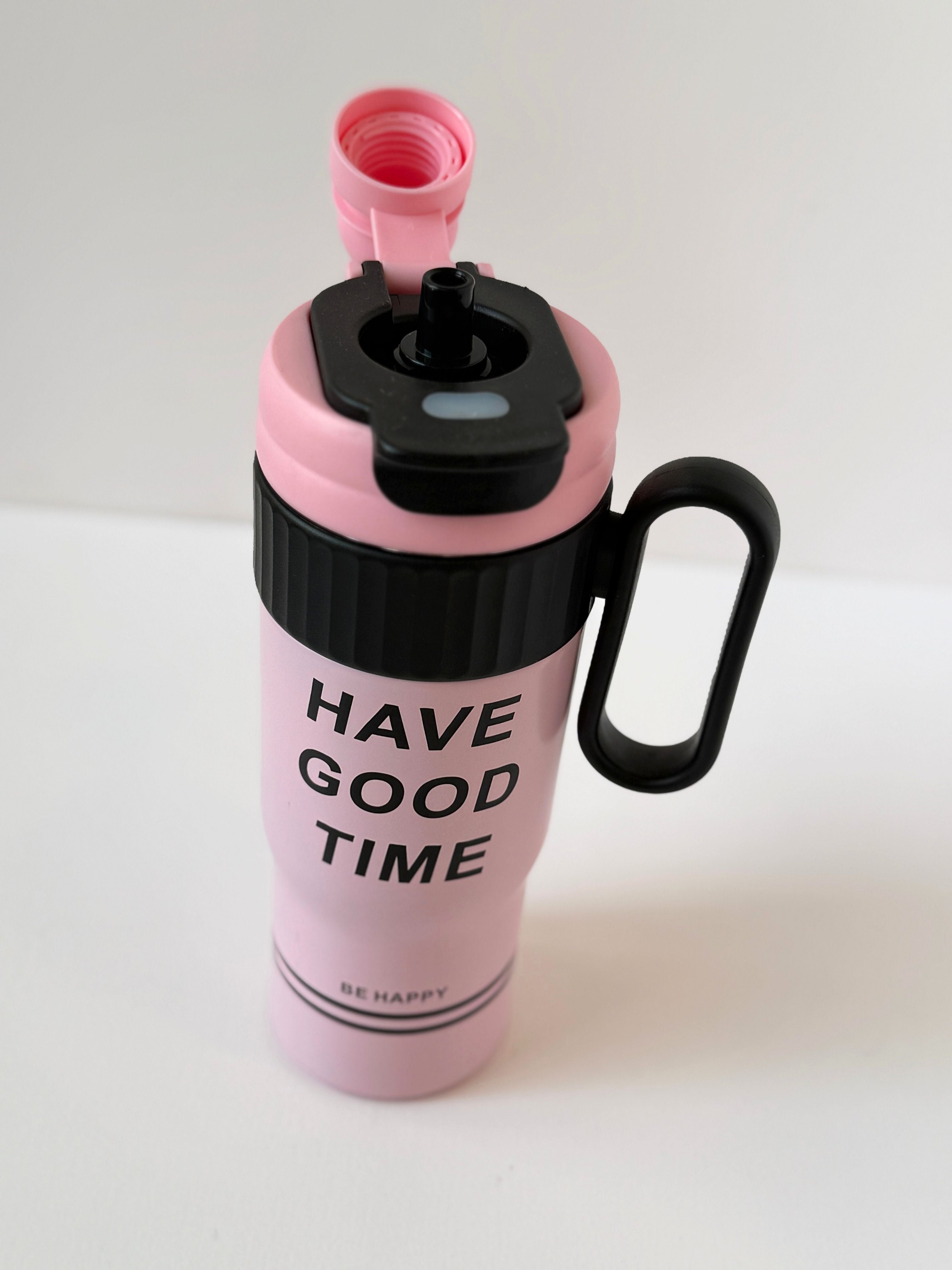 "Have a Good Time" Insulated Travel Mug with Handle – 400ml Leakproof Tumbler | Be Happy Series