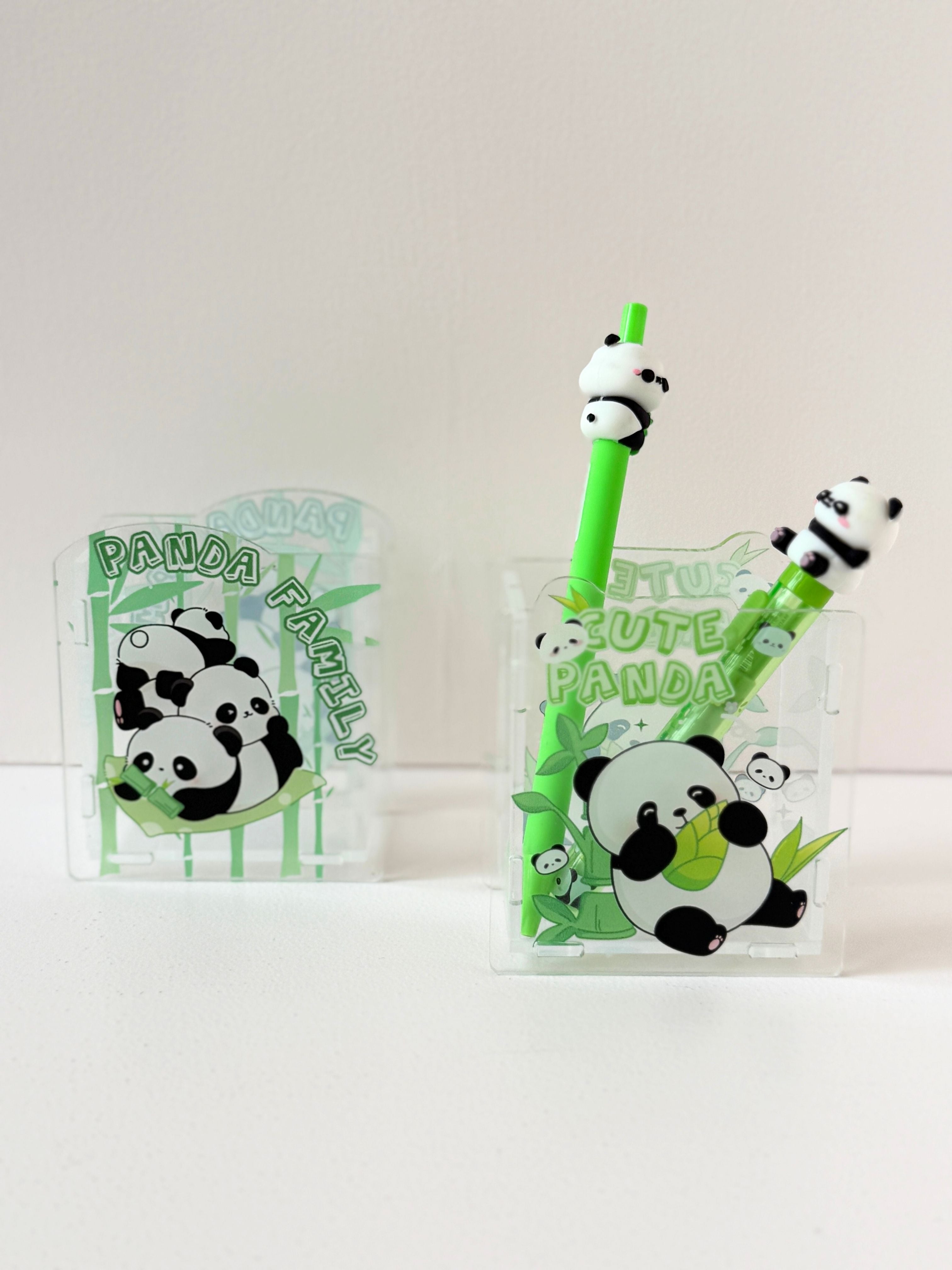 "Cute Panda Acrylic Pen Holder Set – Panda Desk Organiser