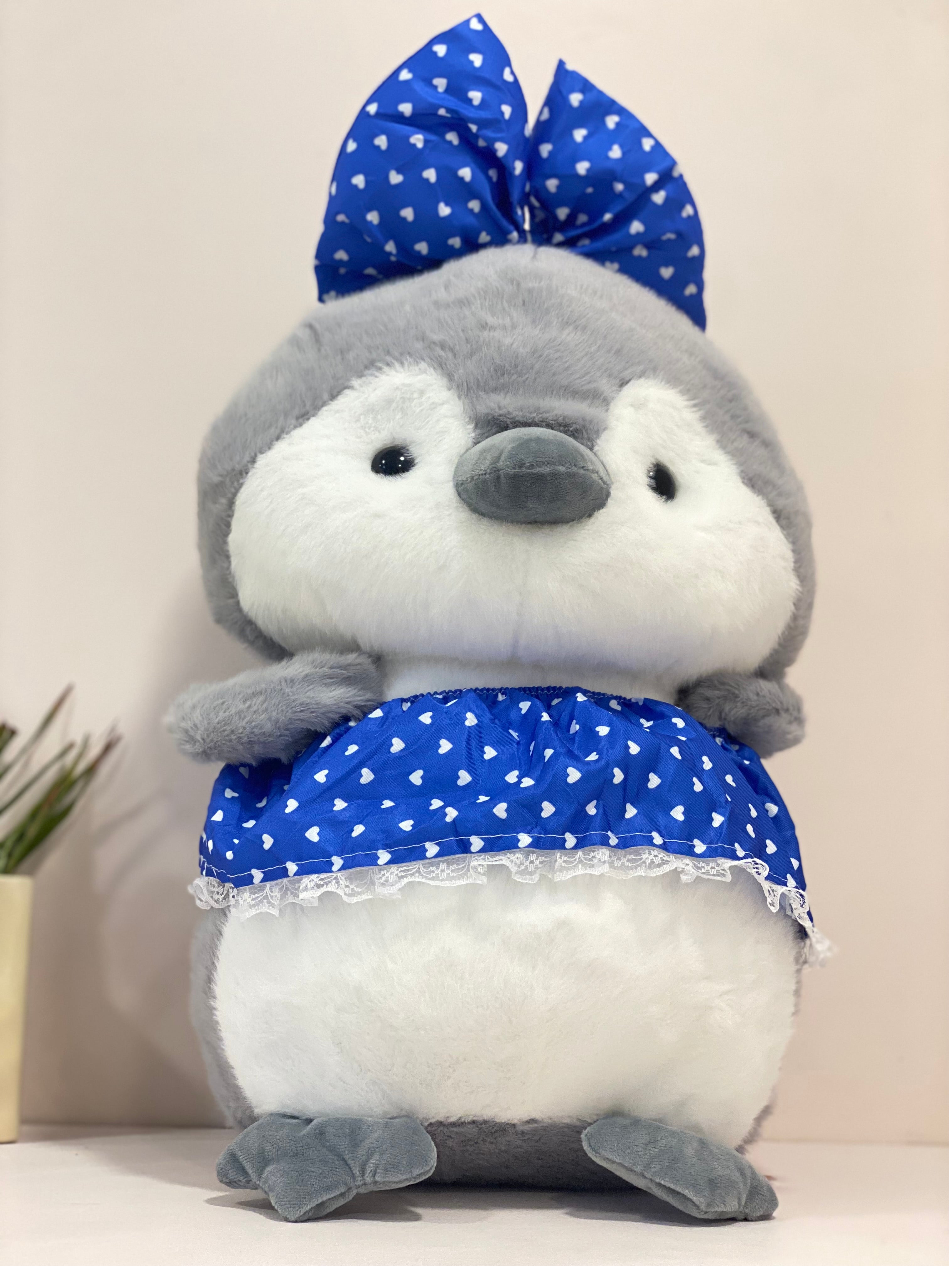 Cute Penguin Plush with Blue Bow and Skirt | Soft Stuffed Animal Doll for Girls and Kids