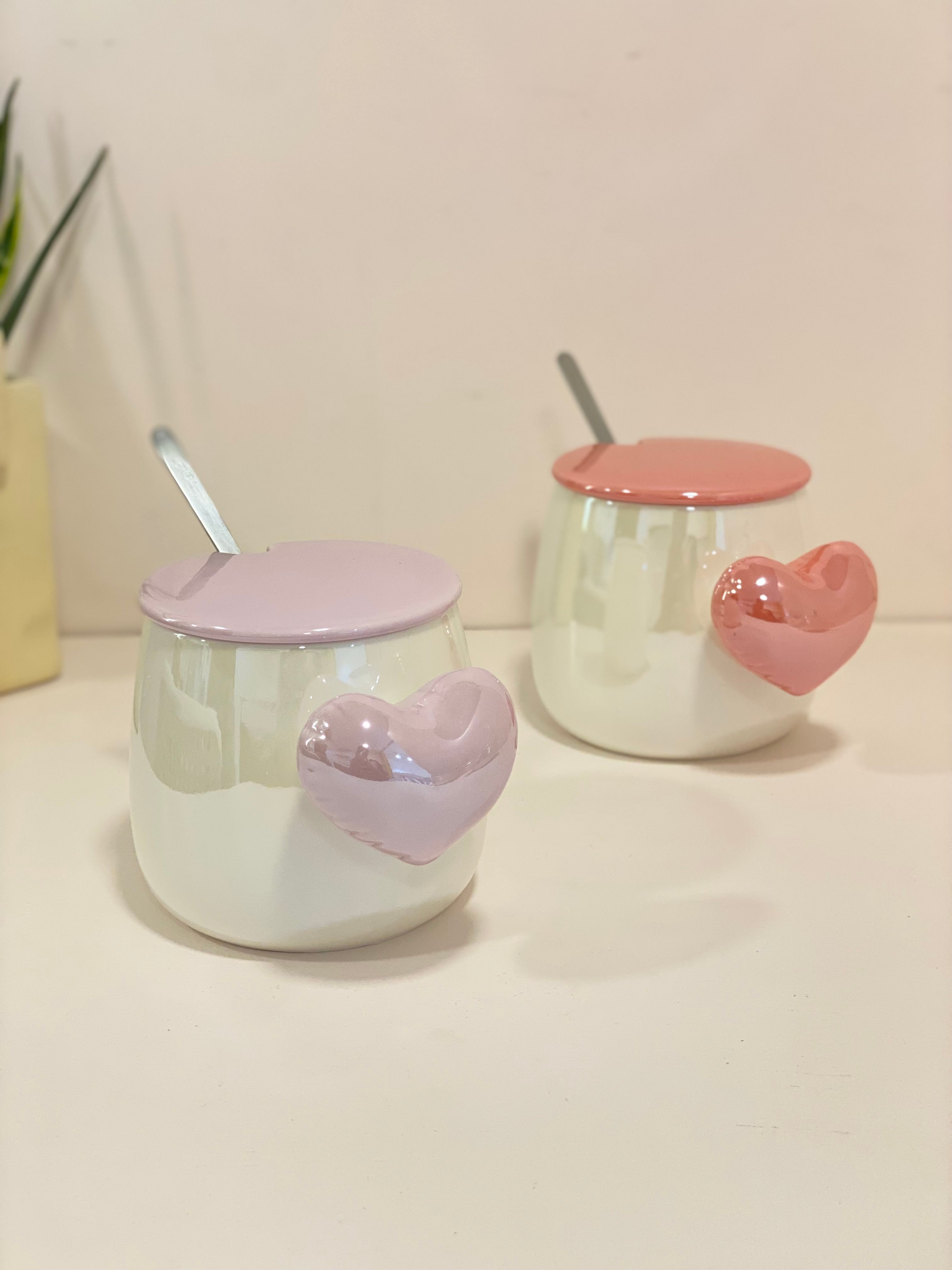 Pastel Ceramic Pouring Mug with heart & Glossy Handle | Aesthetic Milk Pitcher Coffee Mug | Cute Kitchen & Coffee Bar Mug