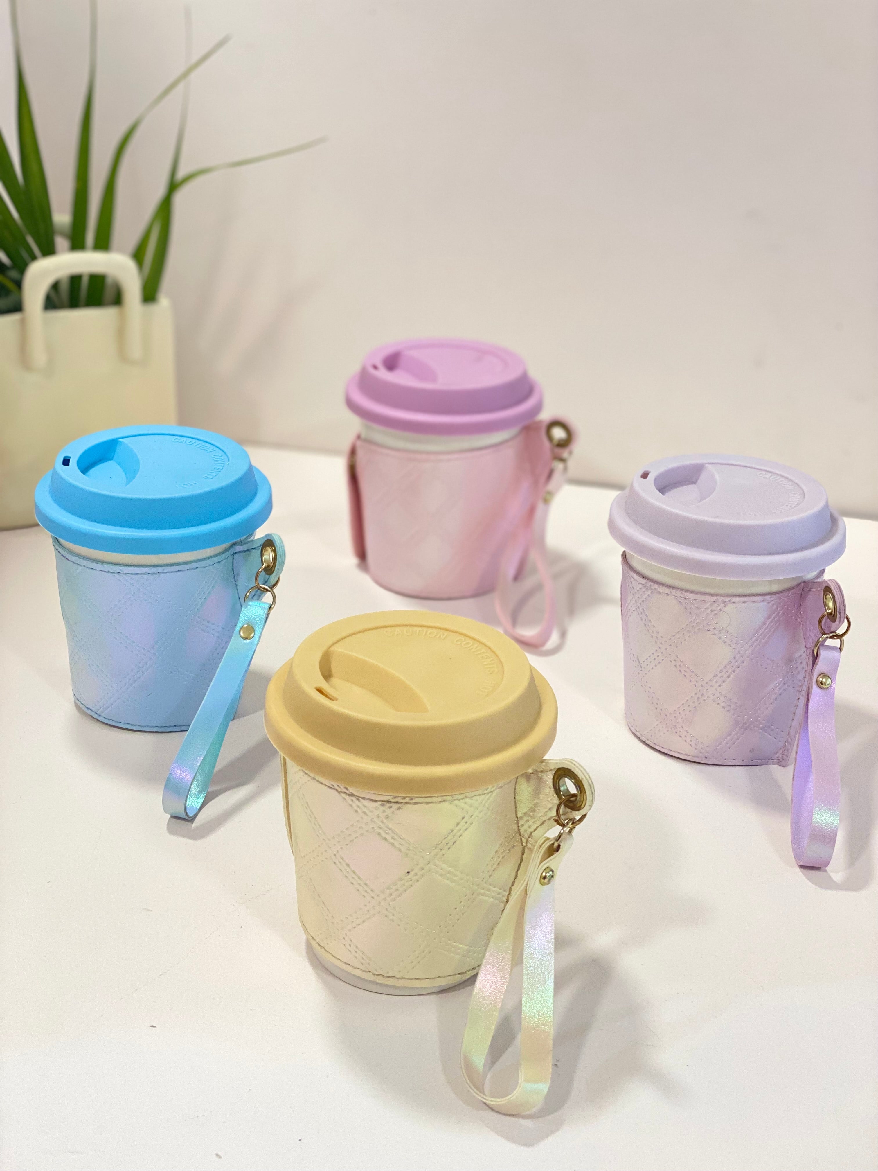 Portable Ceramic Coffee Cup with Lid & Quilted Sleeve – Aesthetic Travel Mug with Handle Strap | Reusable Tea & Coffee Cup