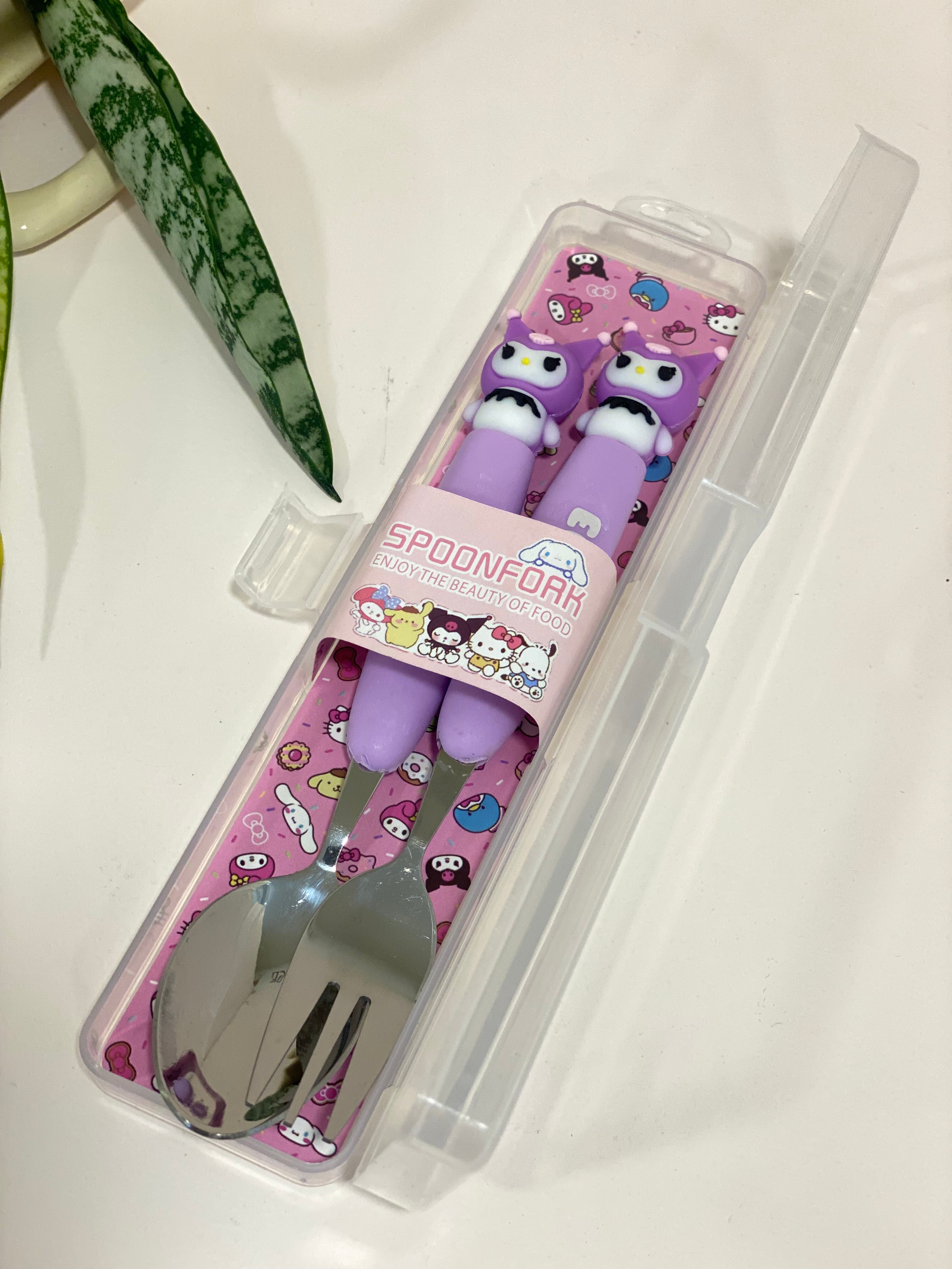 Kids Cartoon Fork & Spoon Set with Case – Stainless Steel Cutlery Set for Kids | Travel-Friendly Lunch Spoon & Fork