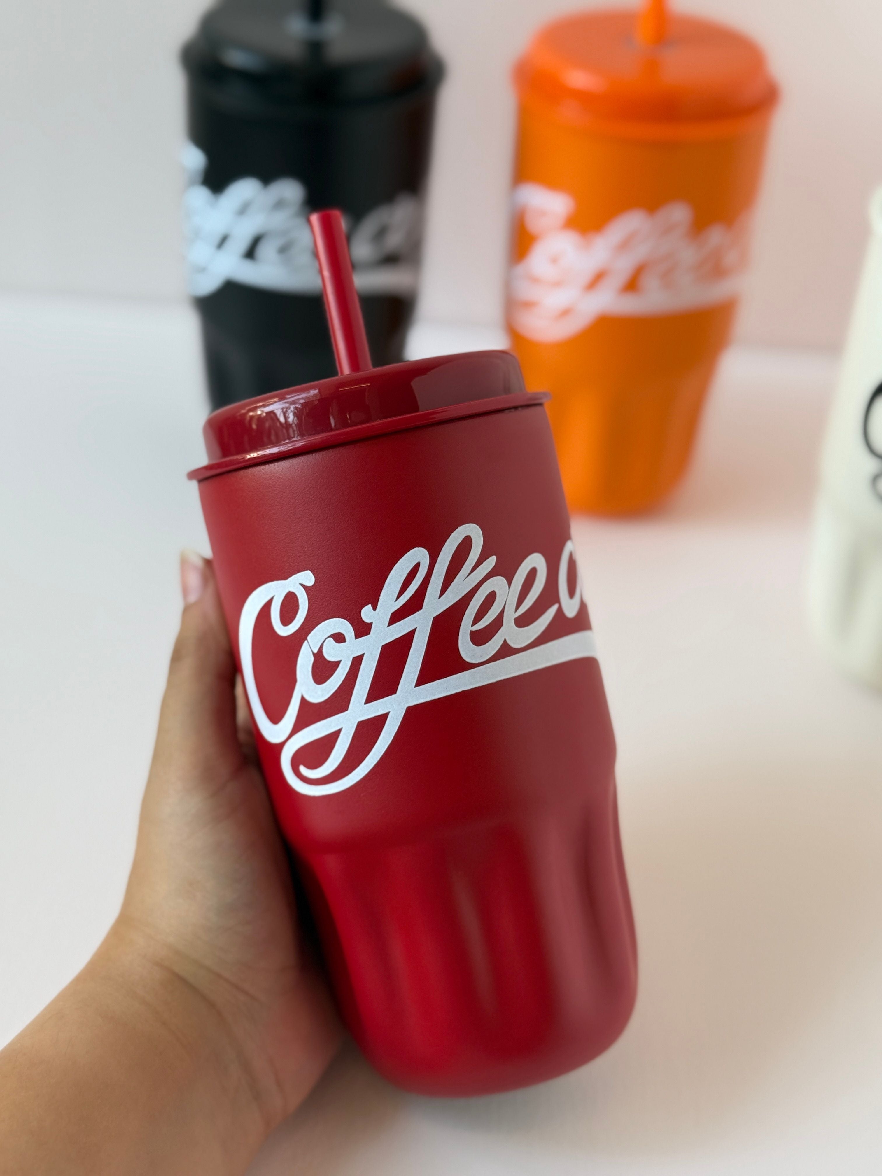 Retro Coffee Cup Tumbler with Straw – 500ml