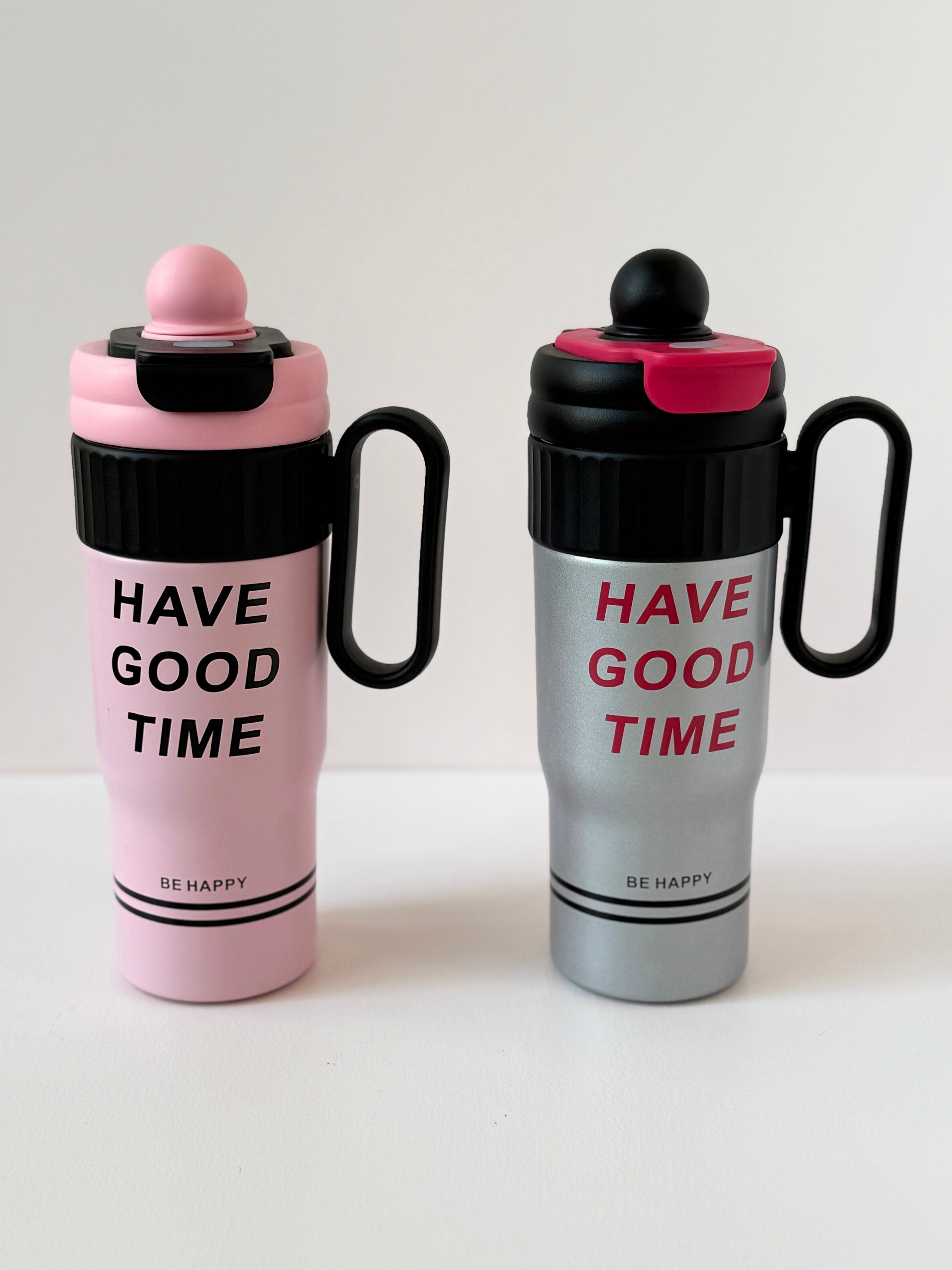 "Have a Good Time" Insulated Travel Mug with Handle – 400ml Leakproof Tumbler | Be Happy Series