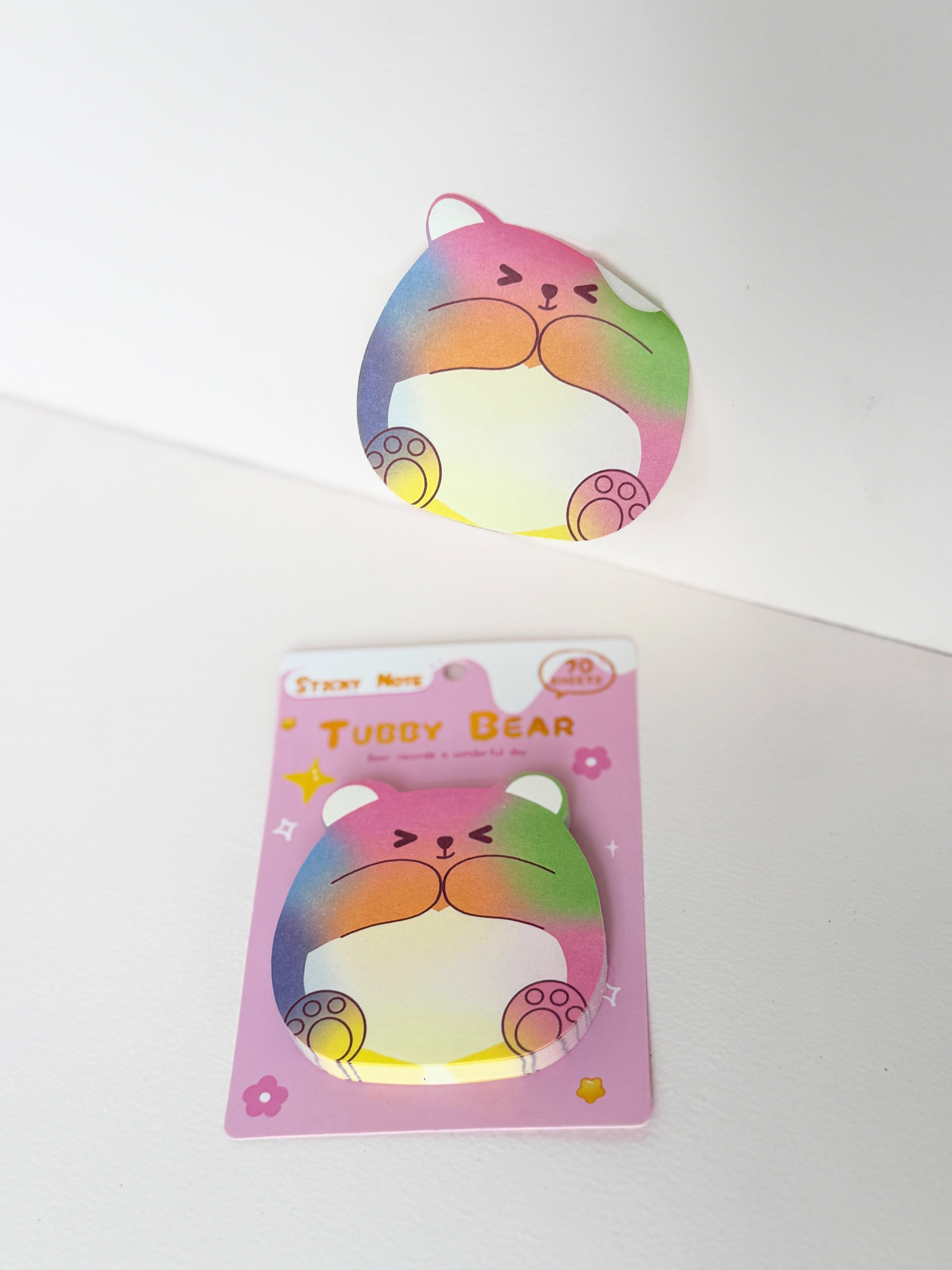 Tubby Bear Rainbow Sticky Notes – 70 Sheets Kawaii Animal Memo Pad
