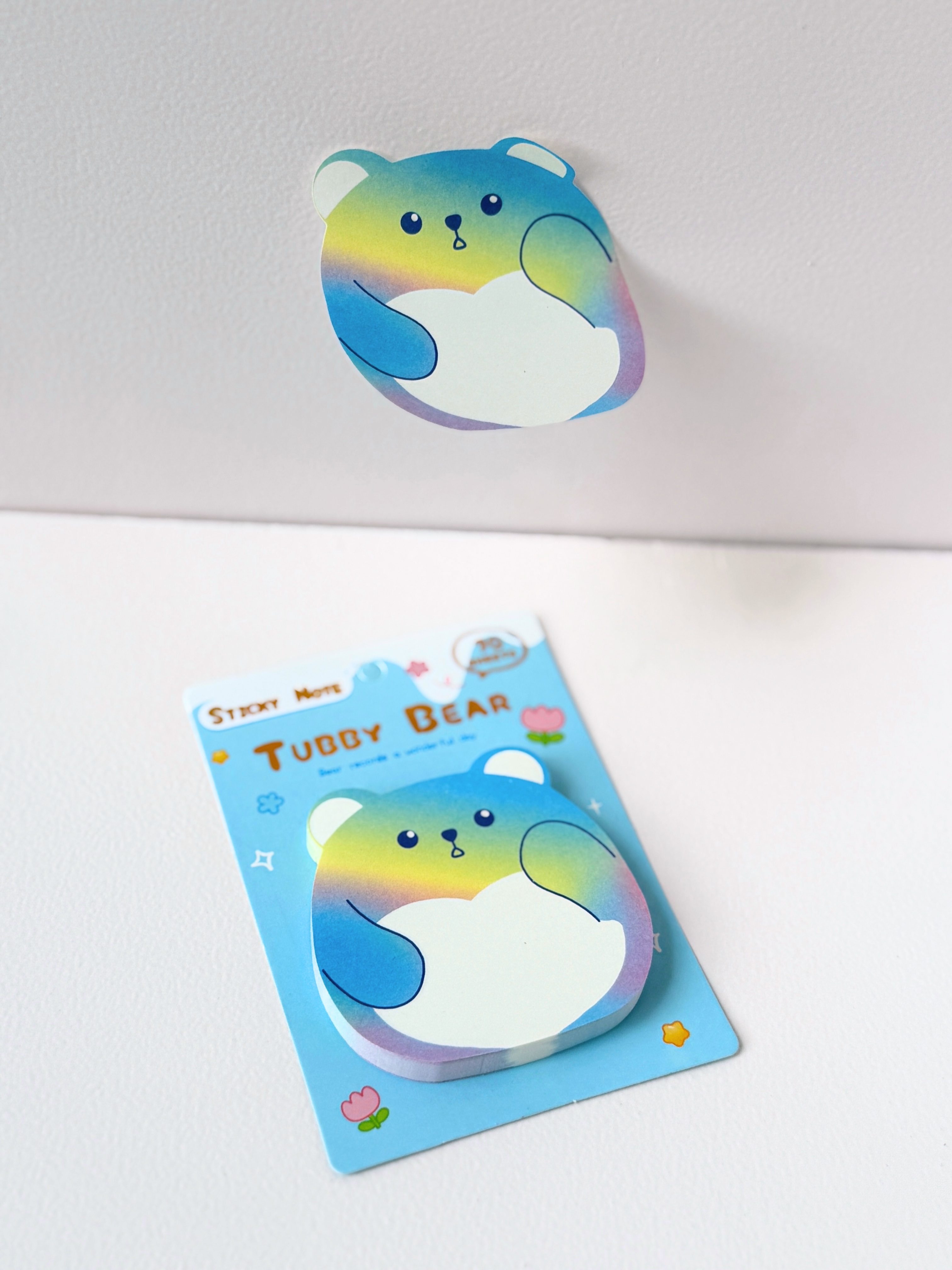 Tubby Bear Rainbow Sticky Notes – 70 Sheets Kawaii Animal Memo Pad