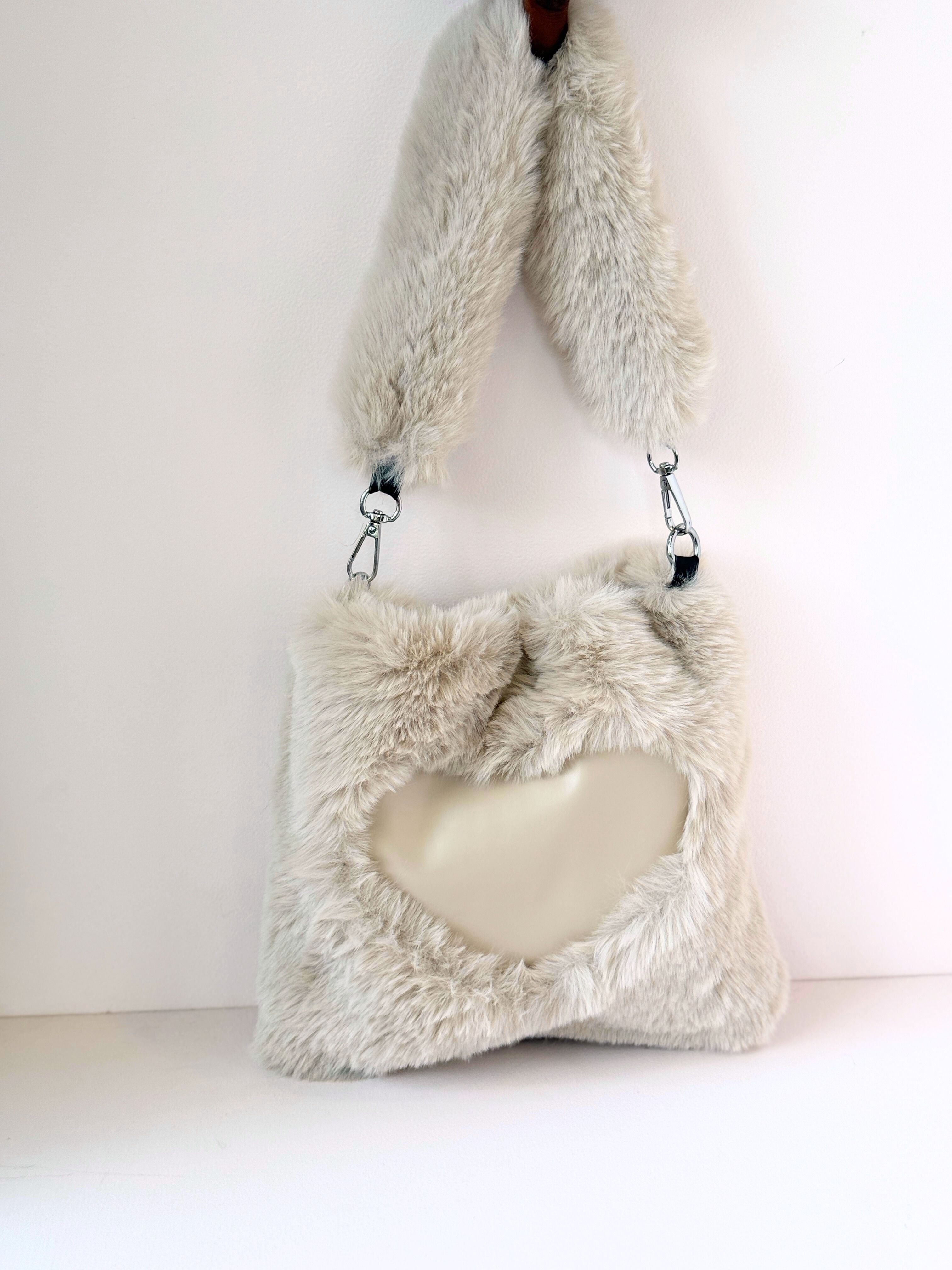 Plush Heart-Panel Furry Bags – Soft, Sweet & Stylish for All Ages