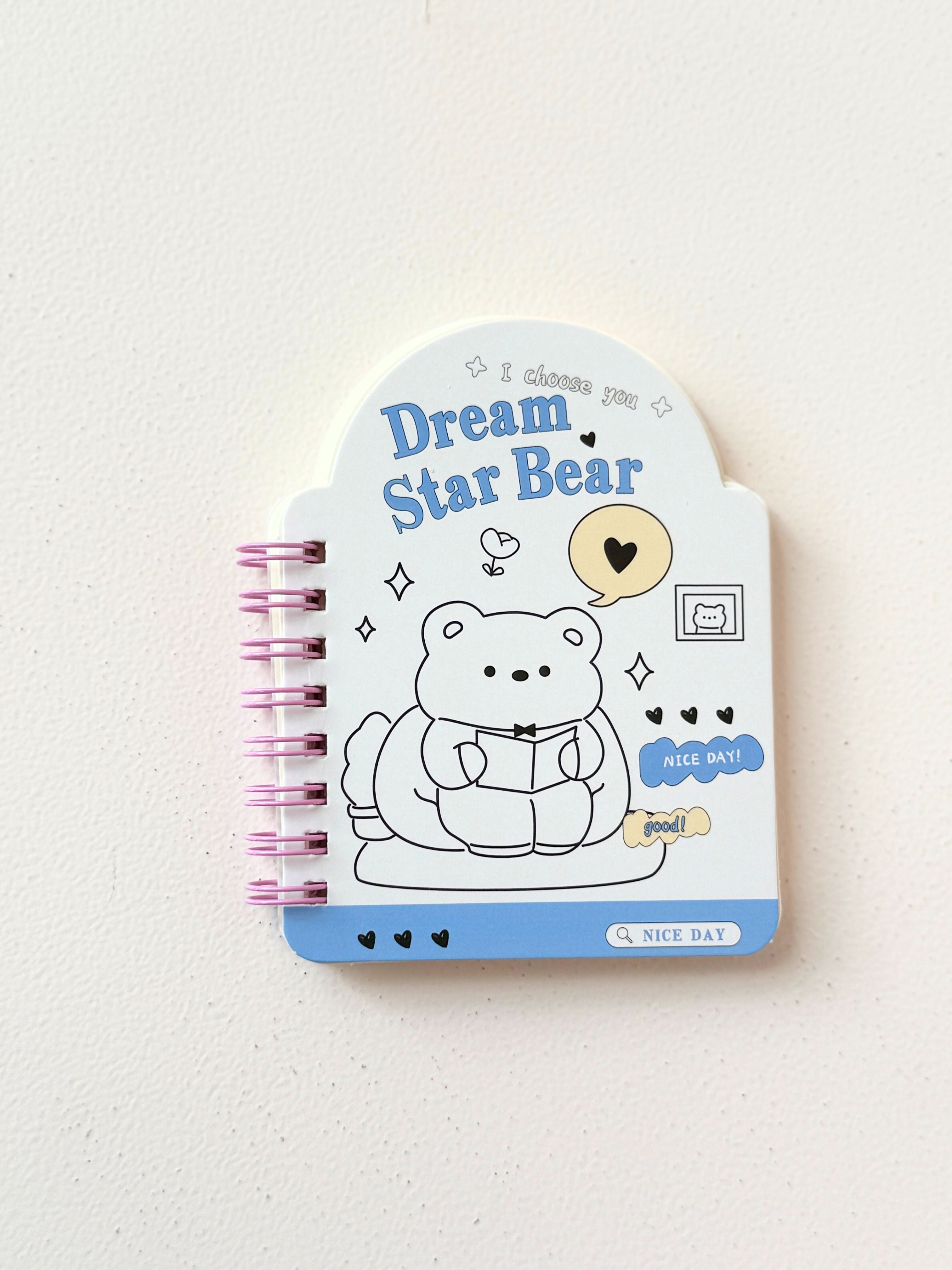 Dream Star Bear Mini Spiral Notebook – Cute Shaped Stationery