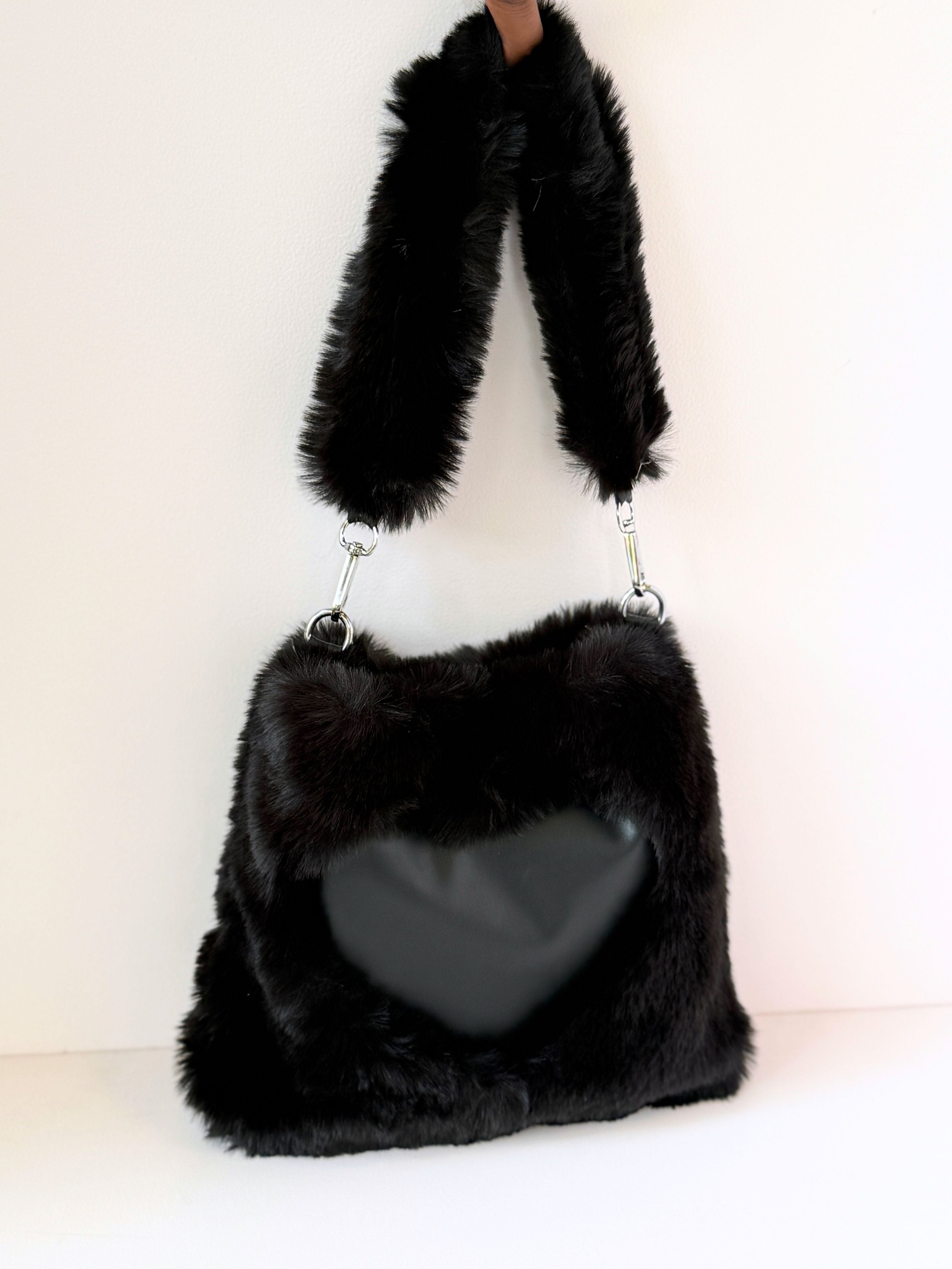 Plush Heart-Panel Furry Bags – Soft, Sweet & Stylish for All Ages