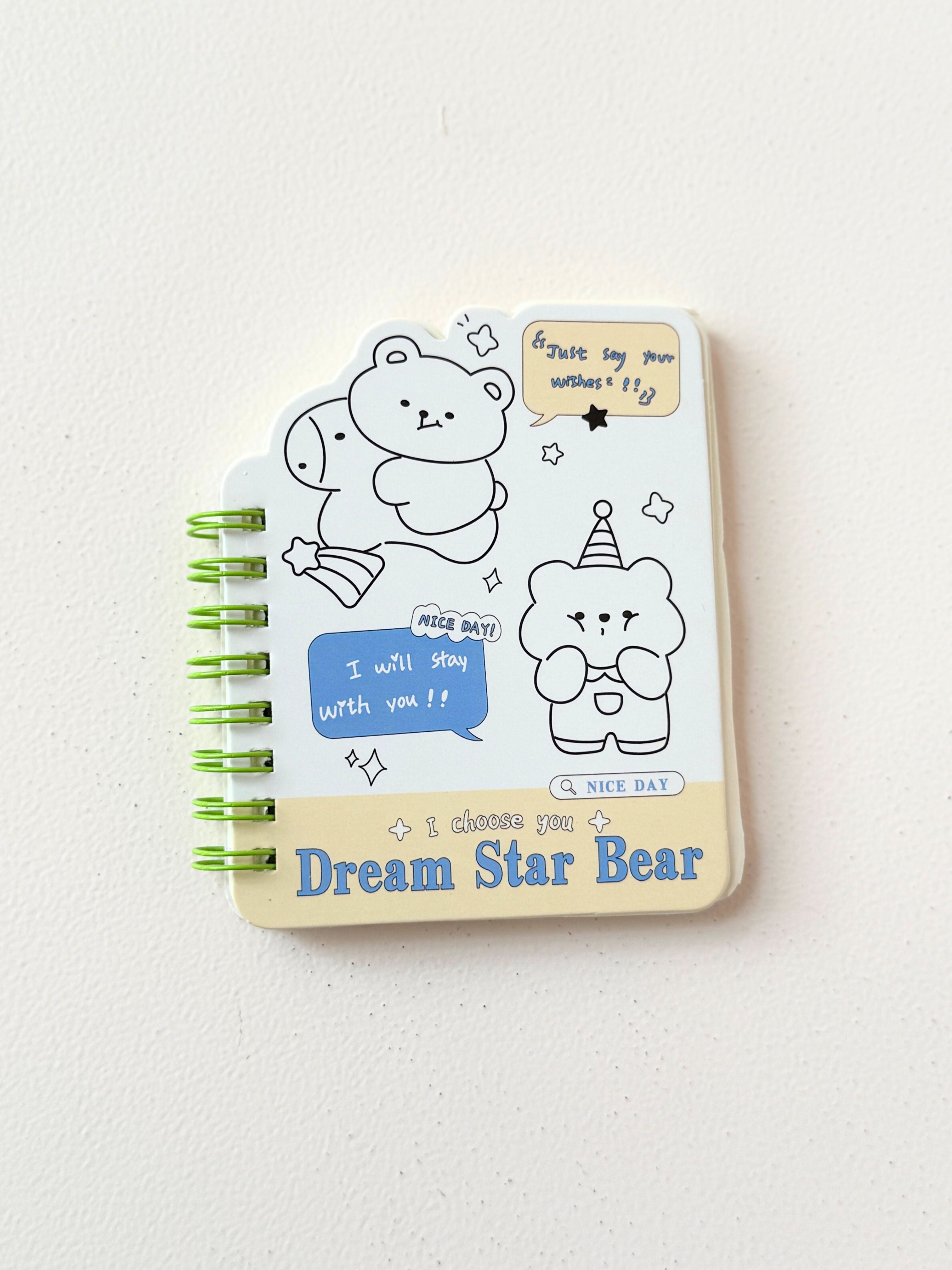 Dream Star Bear Mini Spiral Notebook – Cute Shaped Stationery