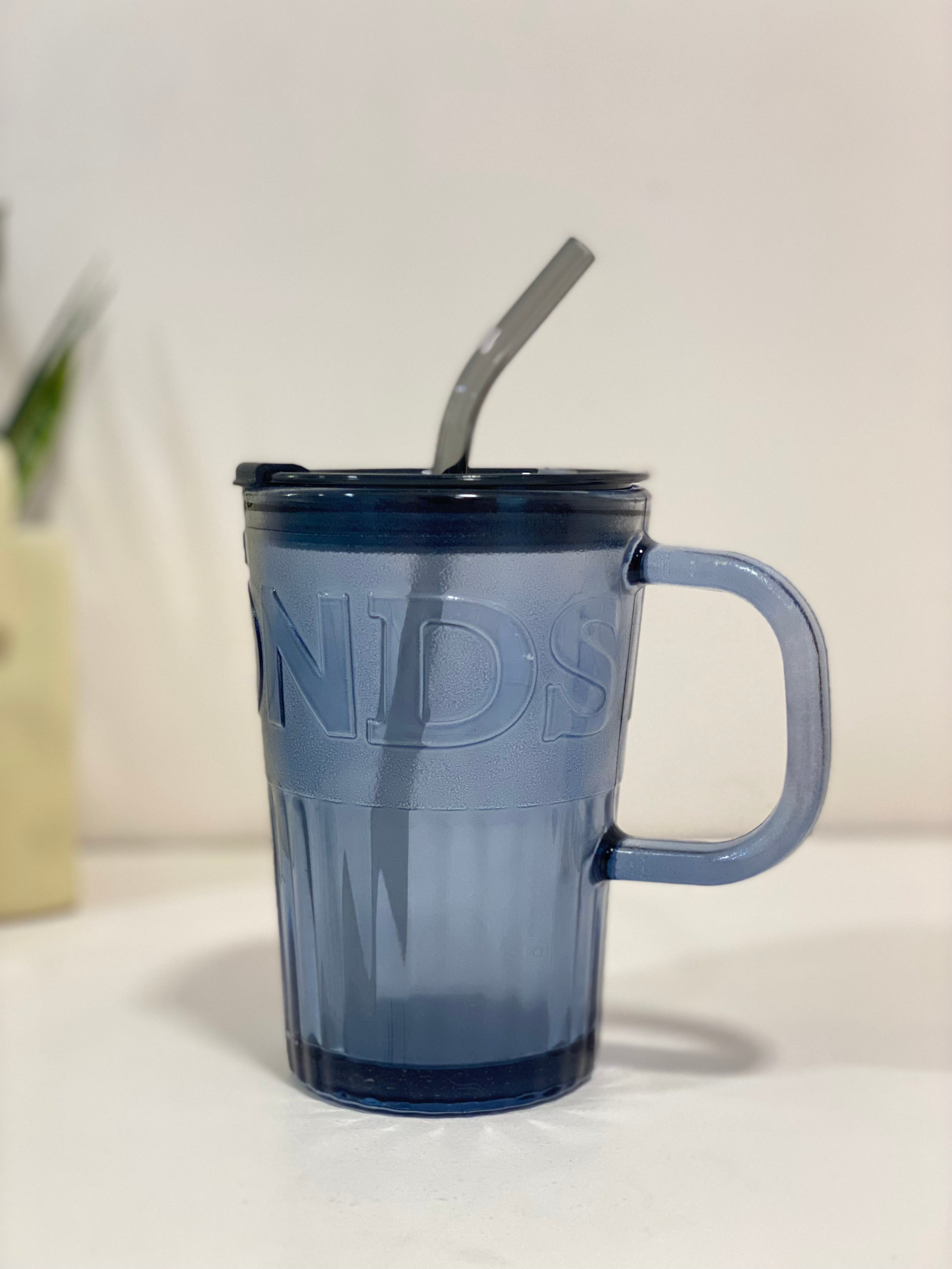 Glass Tumbler Mug with Handle, Lid & Straw – Reusable Transparent Drinking Glass for Coffee, Juice & Cold Beverages | Aesthetic Glass Cup