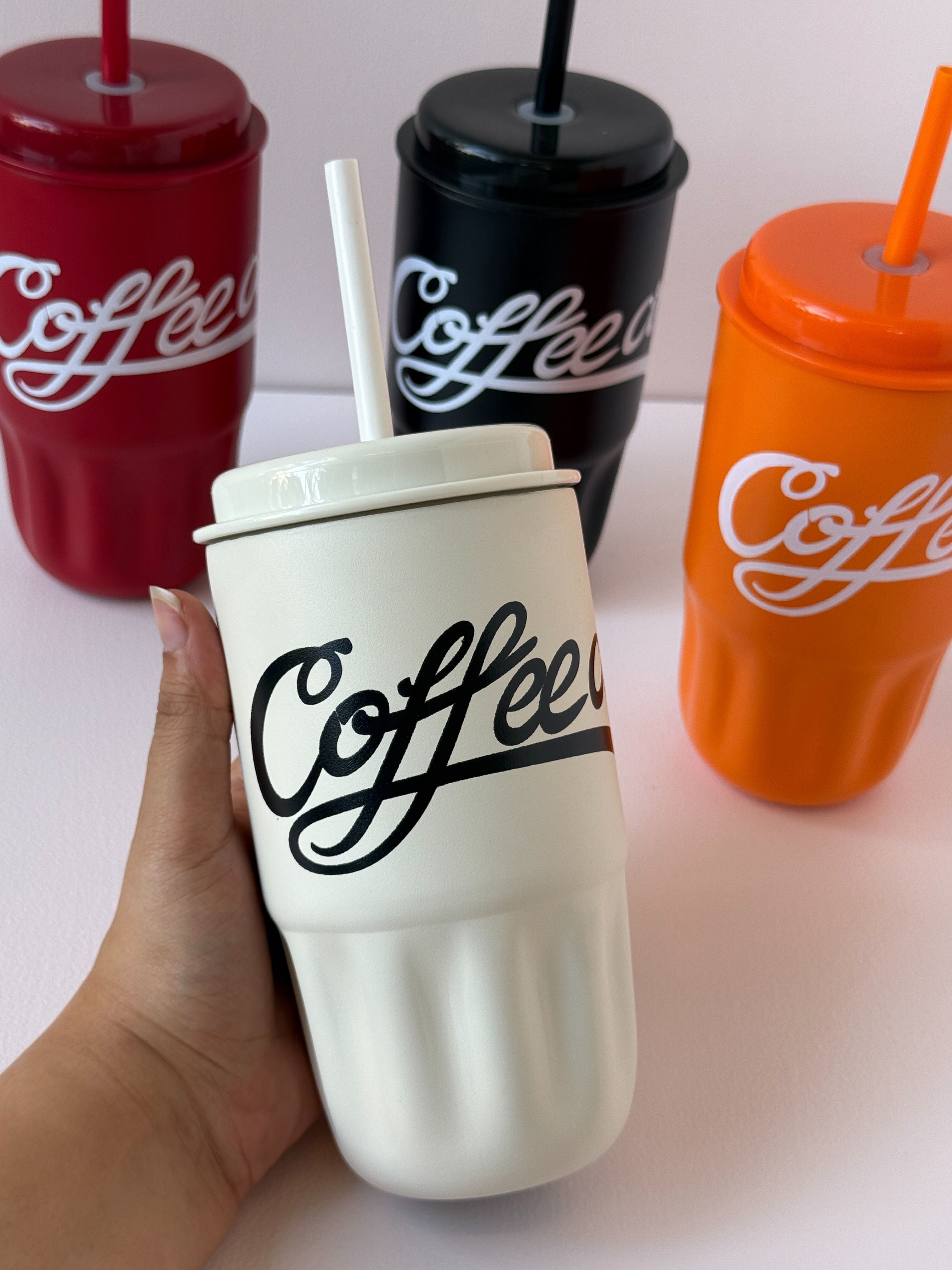 Retro Coffee Cup Tumbler with Straw – 500ml