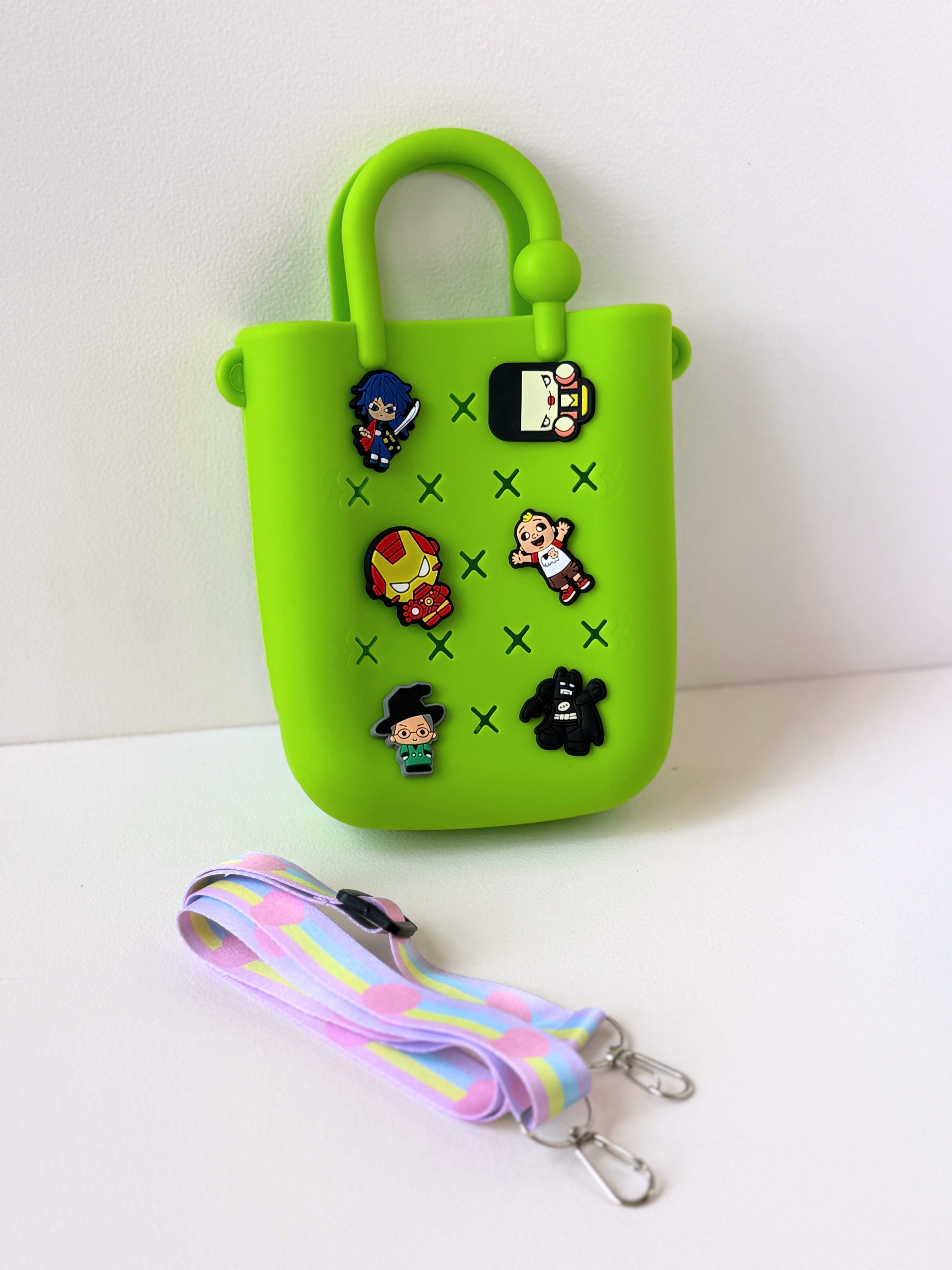 Fun & Vibrant Mini Silicone Handbag with Charms & Sling