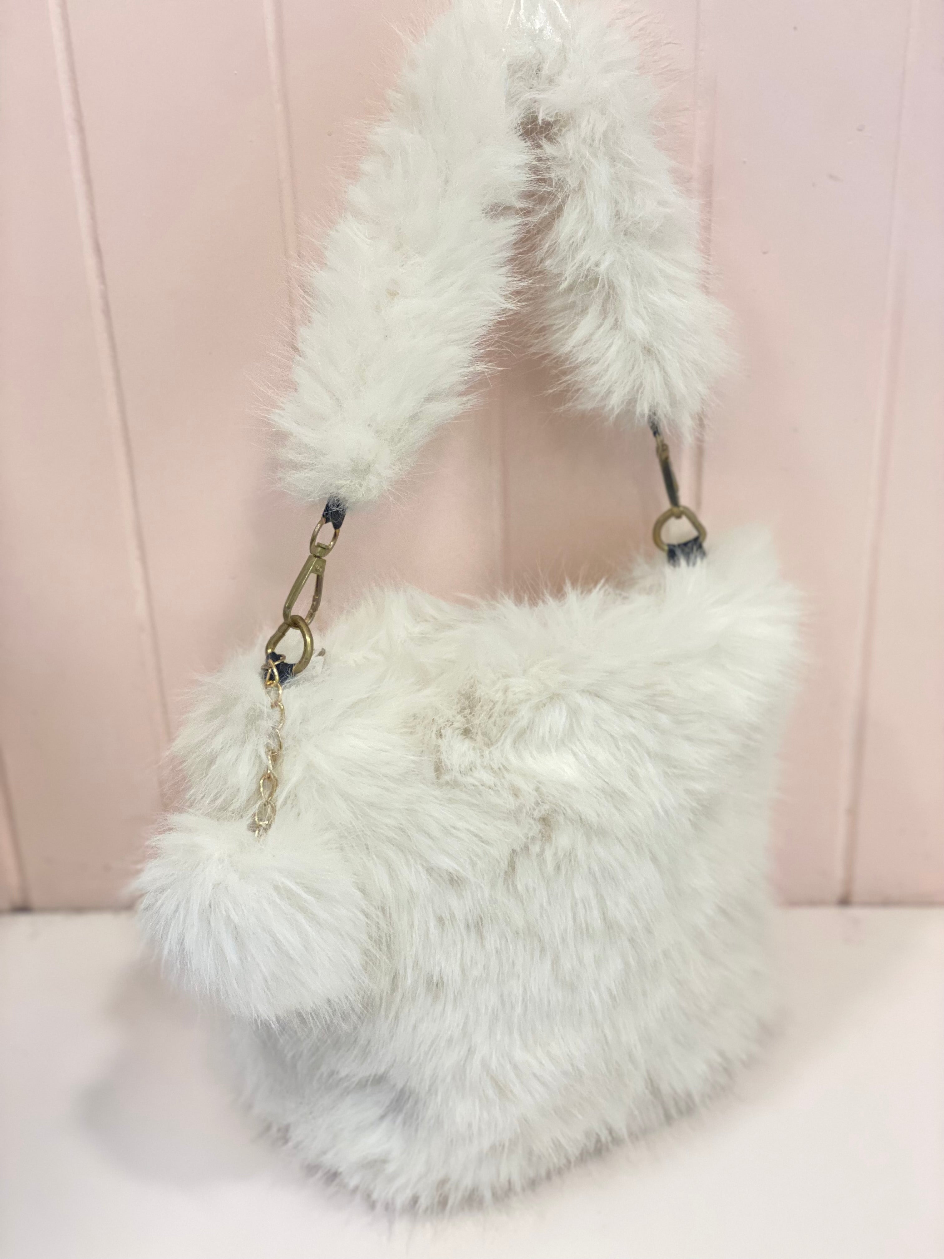 Cute Fluffy Faux Fur Handbag with Pom Pom Charm – Soft Plush Mini Tote Bag for Girls & Women