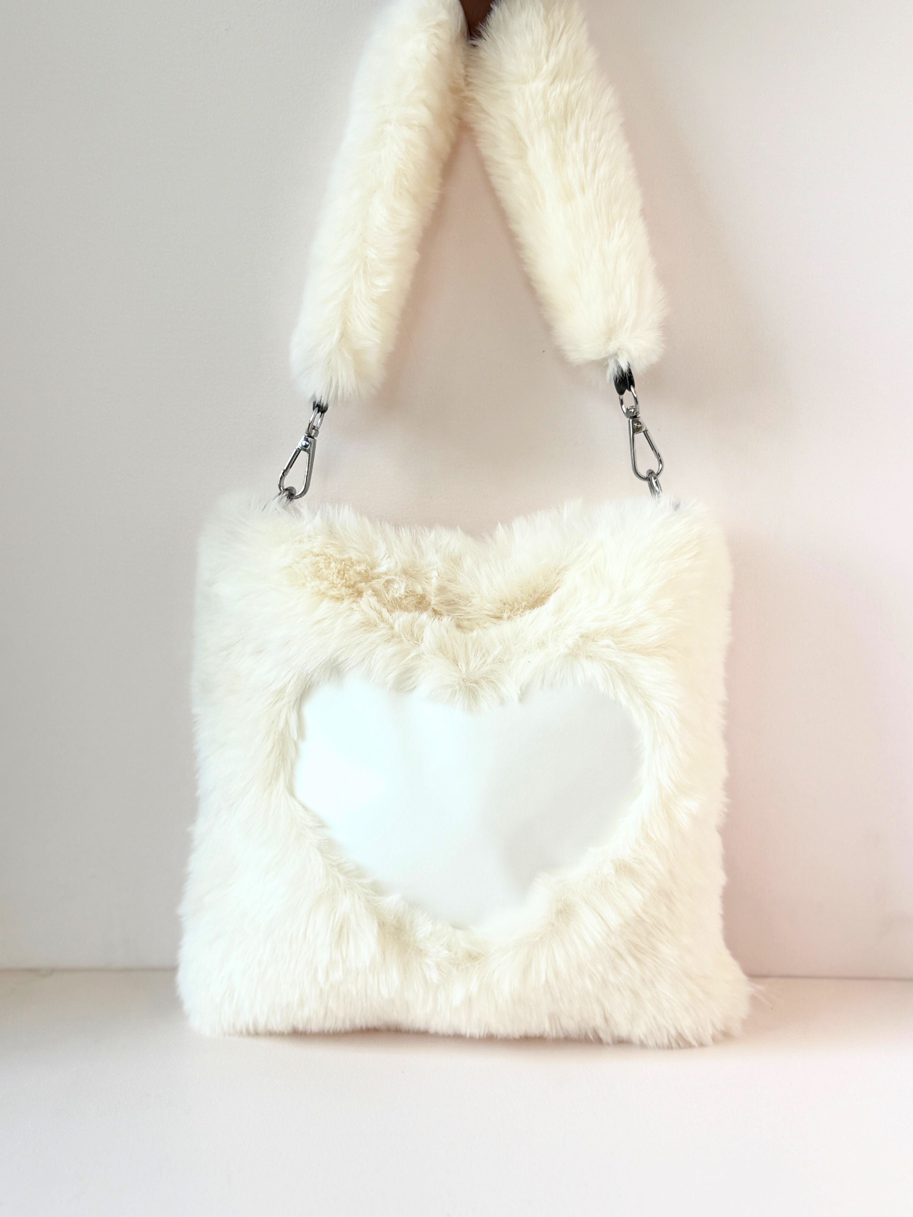 Plush Heart-Panel Furry Bags – Soft, Sweet & Stylish for All Ages
