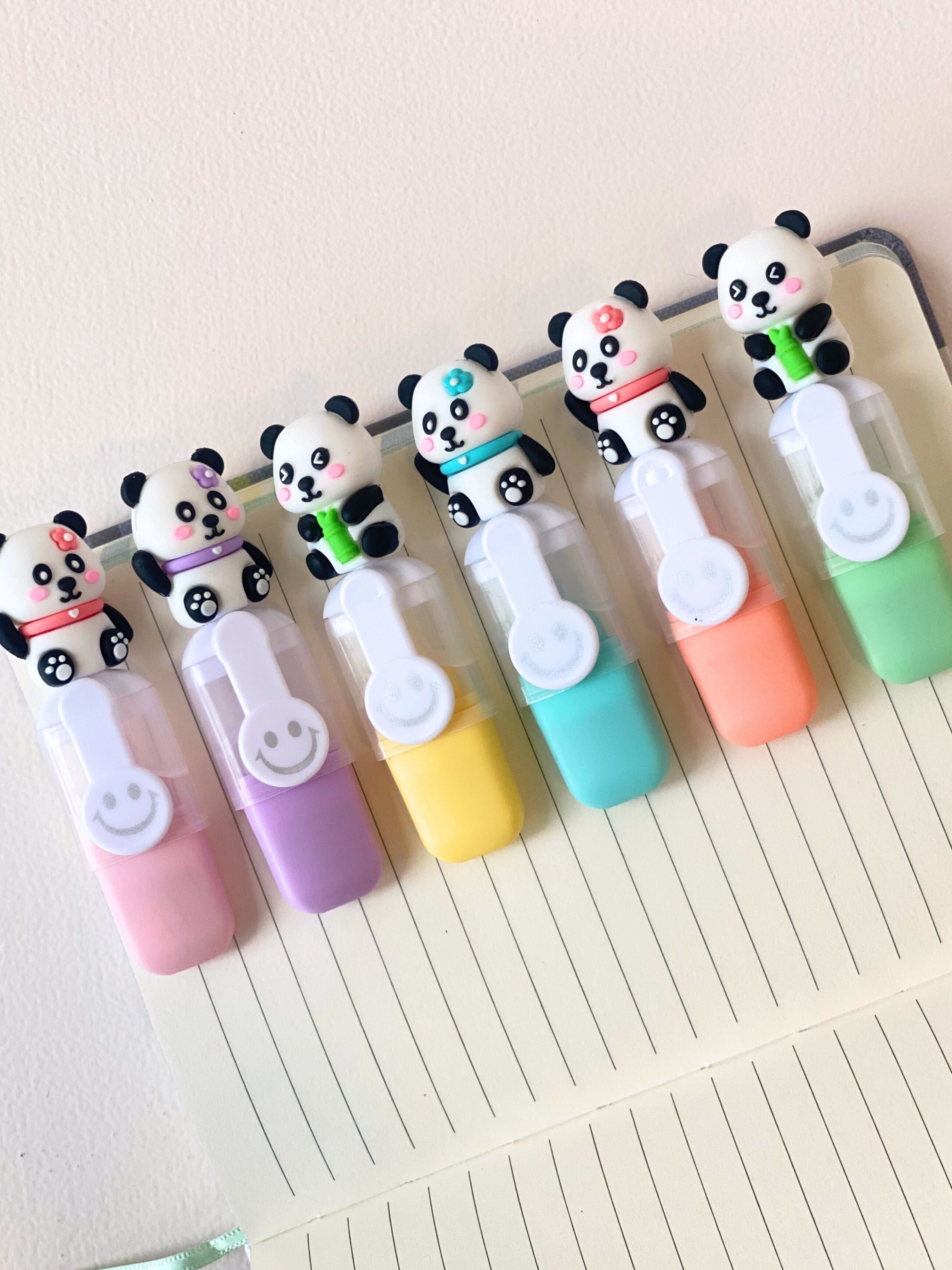 Panda Highlighter Set – 6 Cute Pastel Mini Markers (With Zip Pouch)