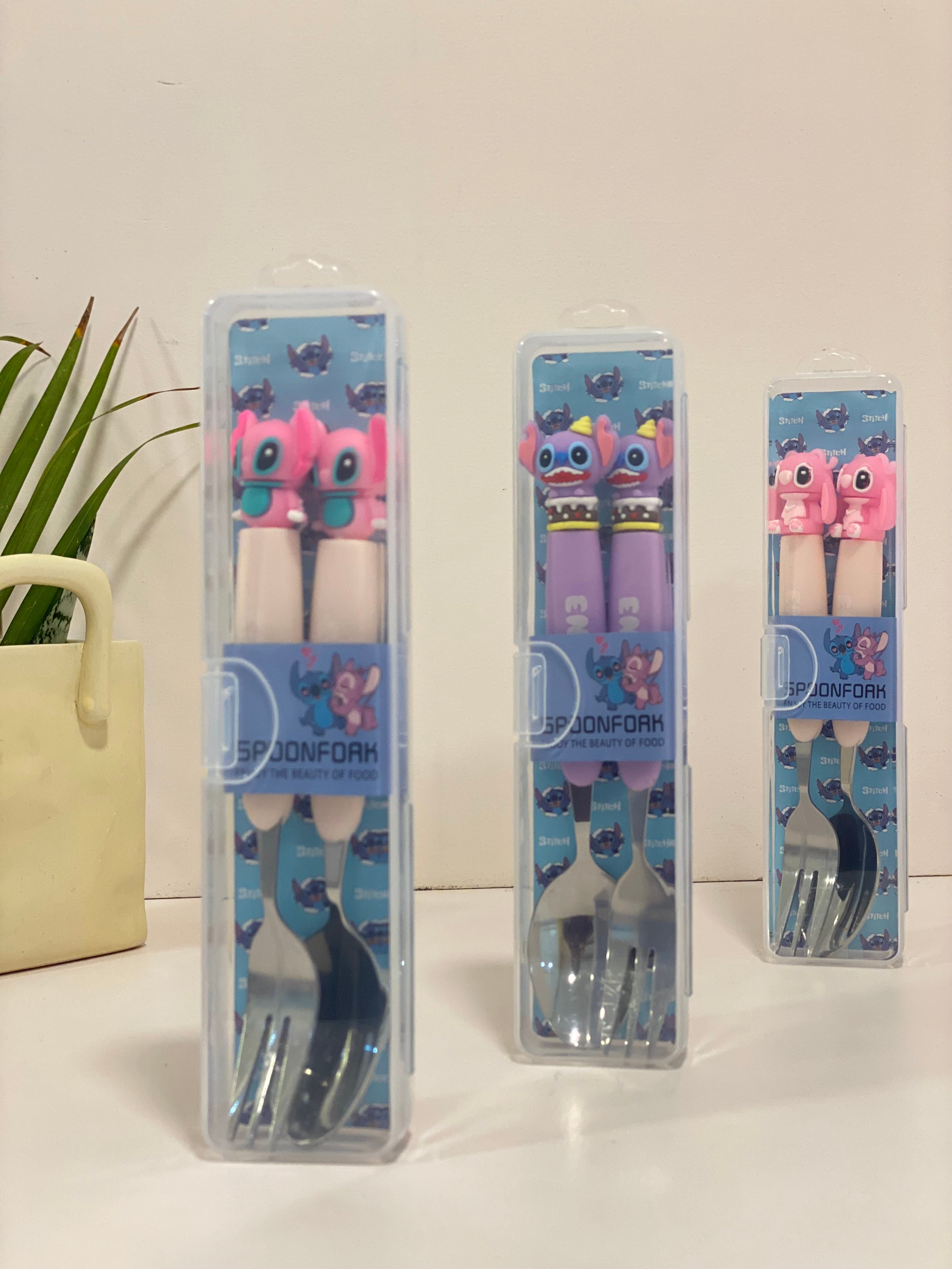 Kids Cartoon Fork & Spoon Set with Case – Stainless Steel Cutlery Set for Kids | Travel-Friendly Lunch Spoon & Fork