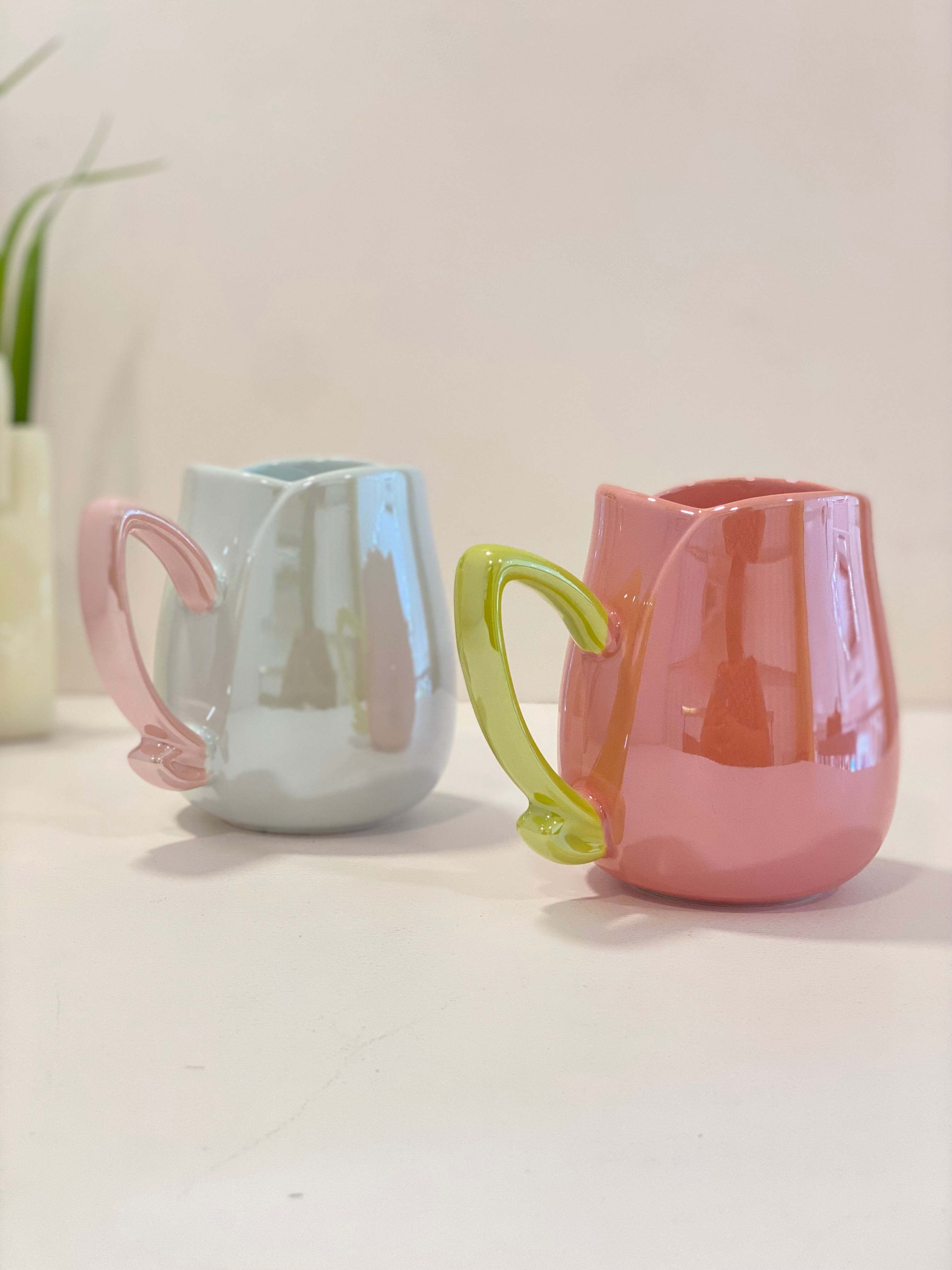 Pastel Ceramic Pouring Mug with Spout & Glossy Handle | Aesthetic Milk Pitcher Coffee Mug | Cute Kitchen & Coffee Bar Mug