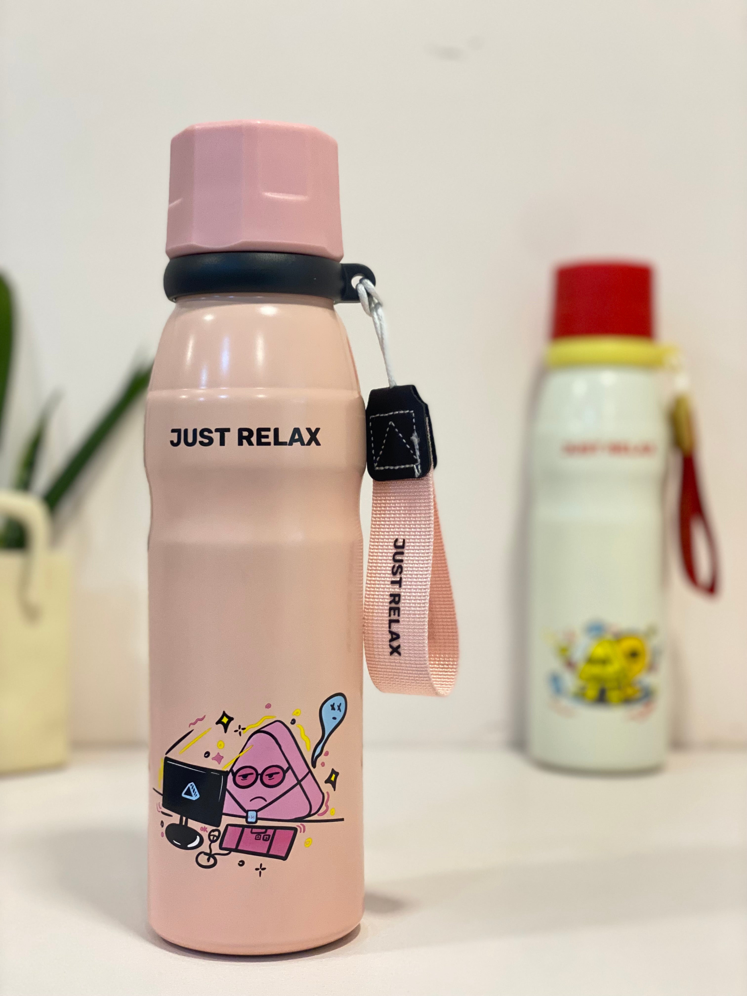 Just Relax Cute Printed Insulated Water Bottle for Kids & Teens – Stainless Steel, Leakproof & Reusable