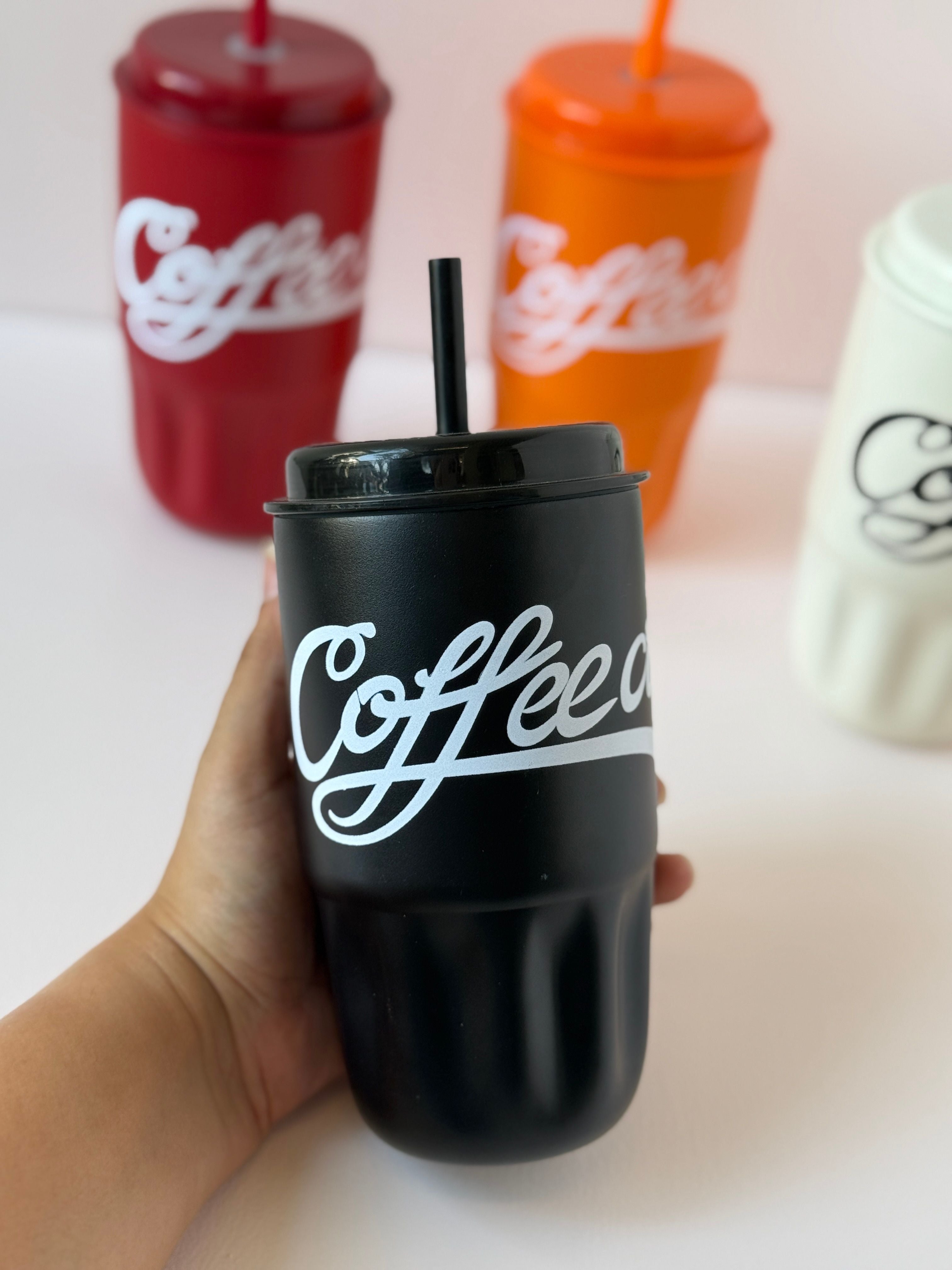 Retro Coffee Cup Tumbler with Straw – 500ml