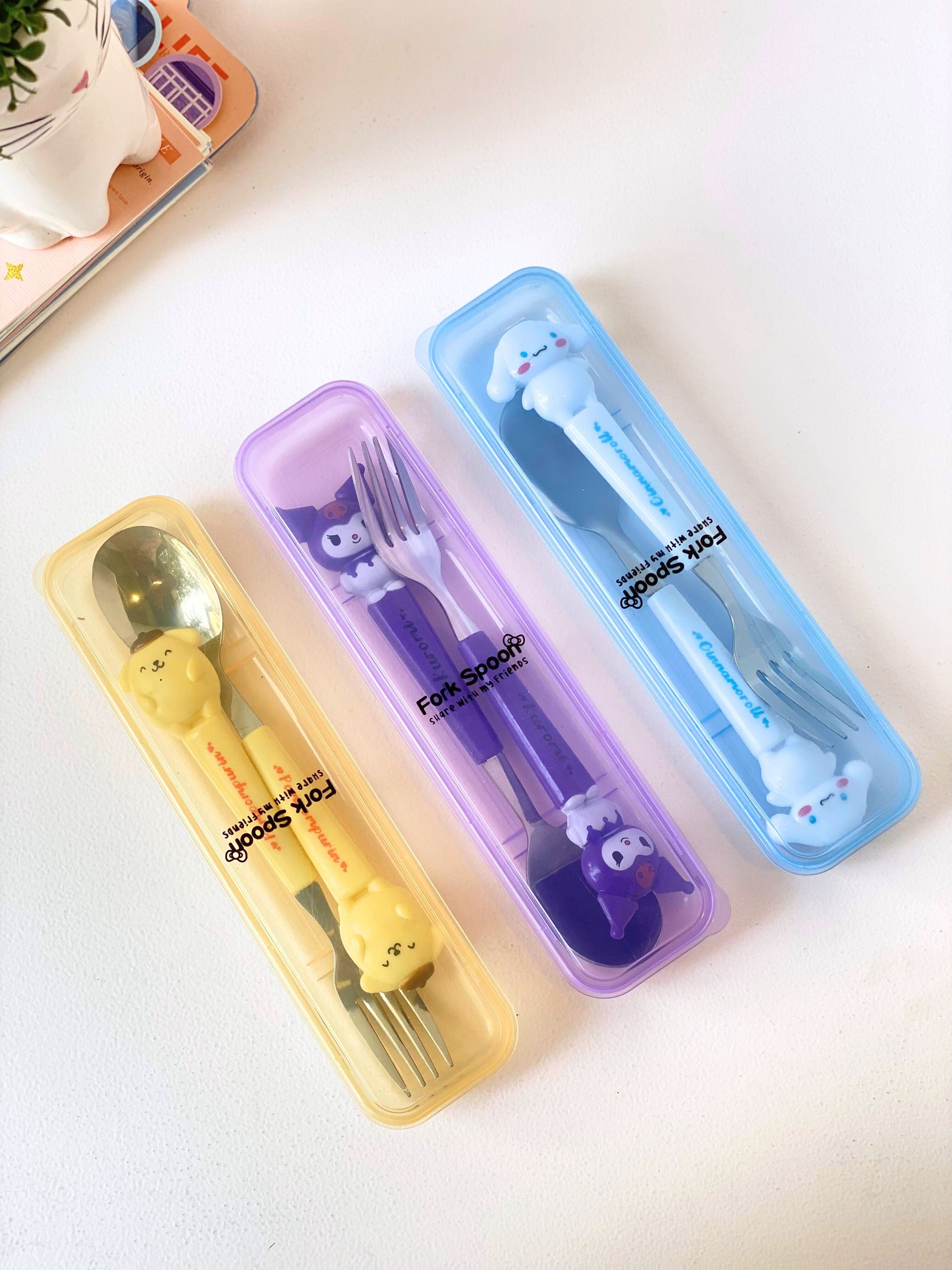 Cute Sanrio Character Fork & Spoon Set with Case