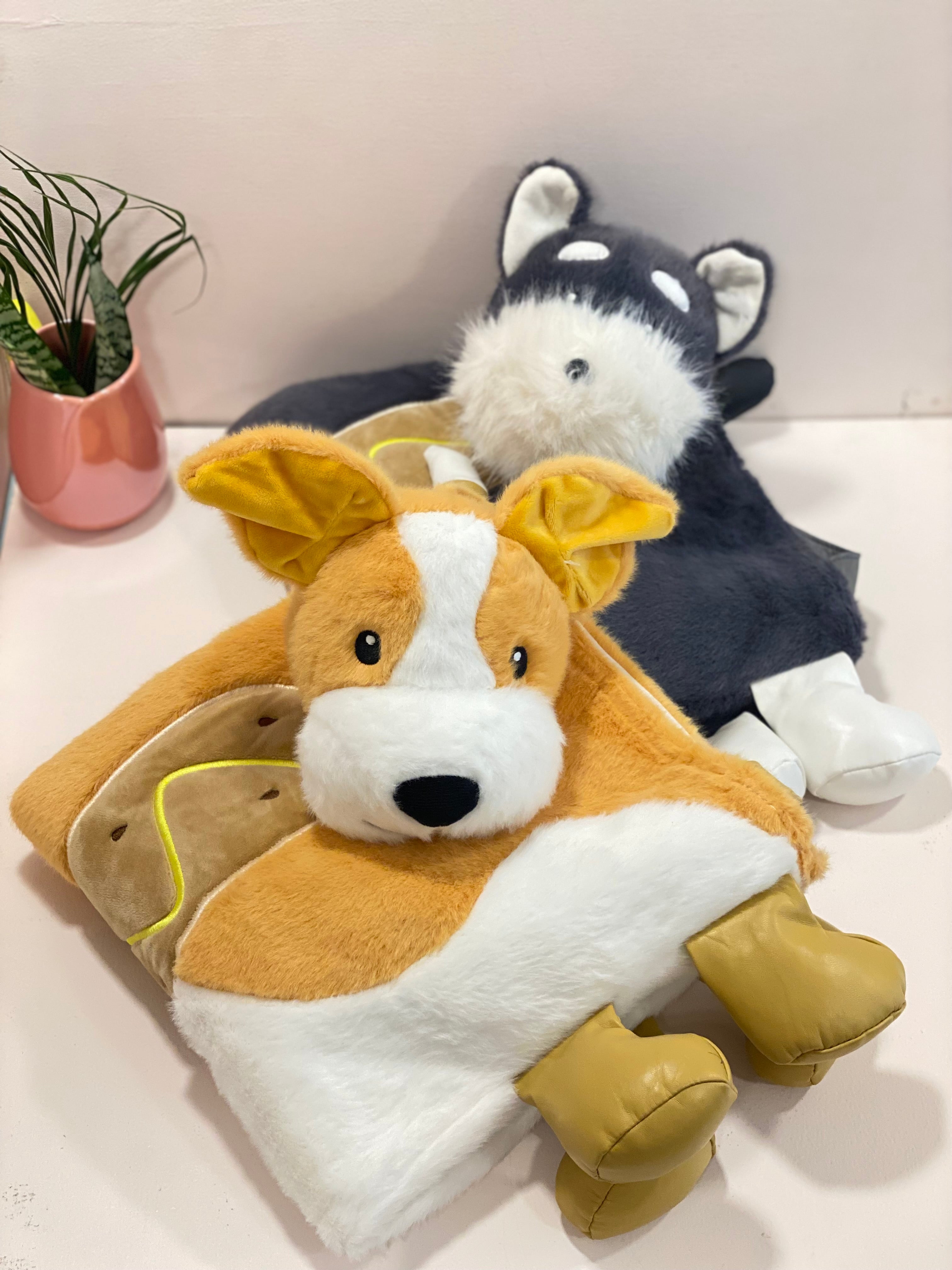 Cute Plush Animal Tote Bag – Soft Cartoon Puppy & Bunny Shoulder Bag | Kawaii Plush Handbag for Kids & Everyday Use