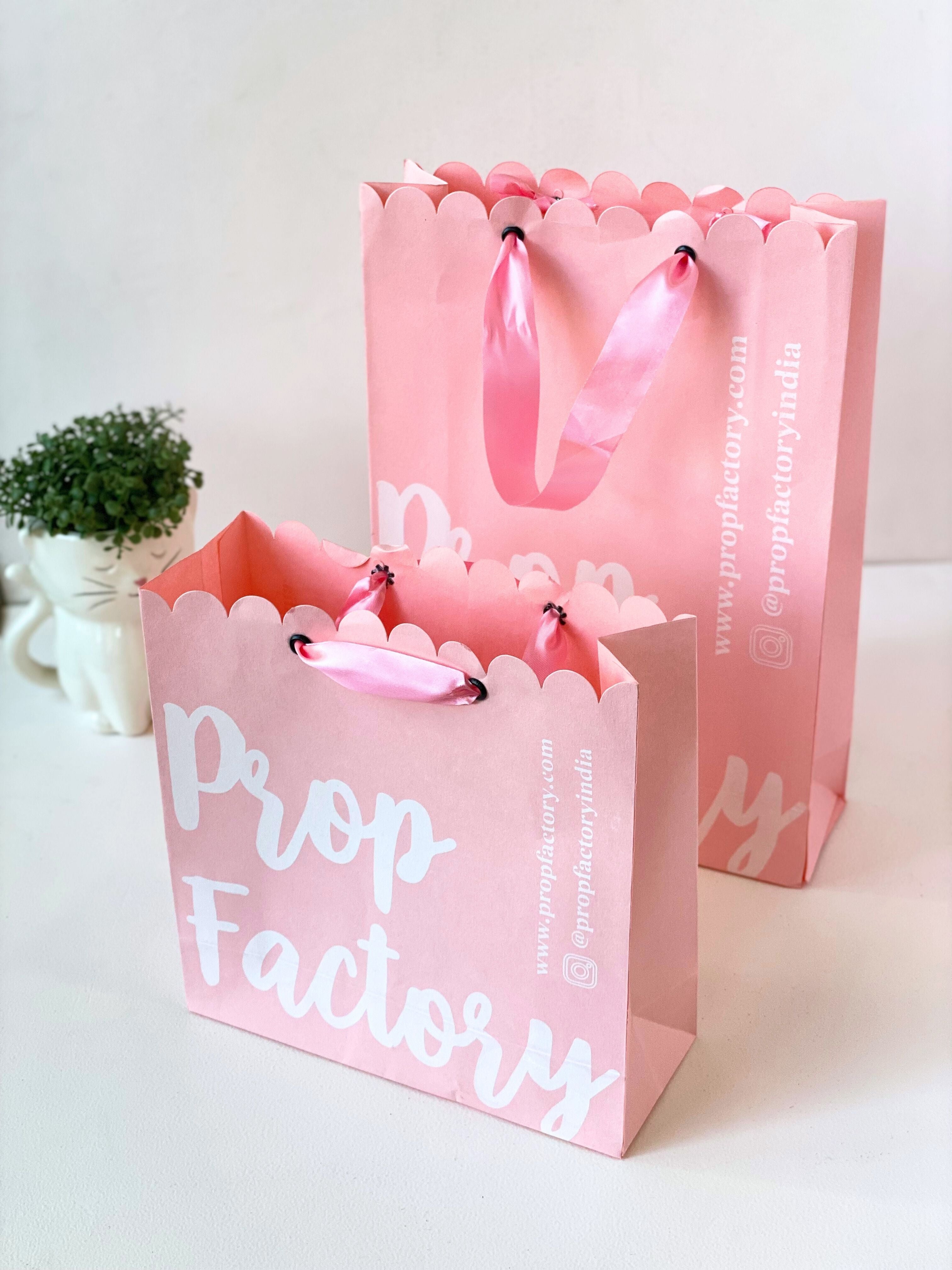 Custom Gift Packaging – Pink Scalloped Paper Bag with Satin Handles