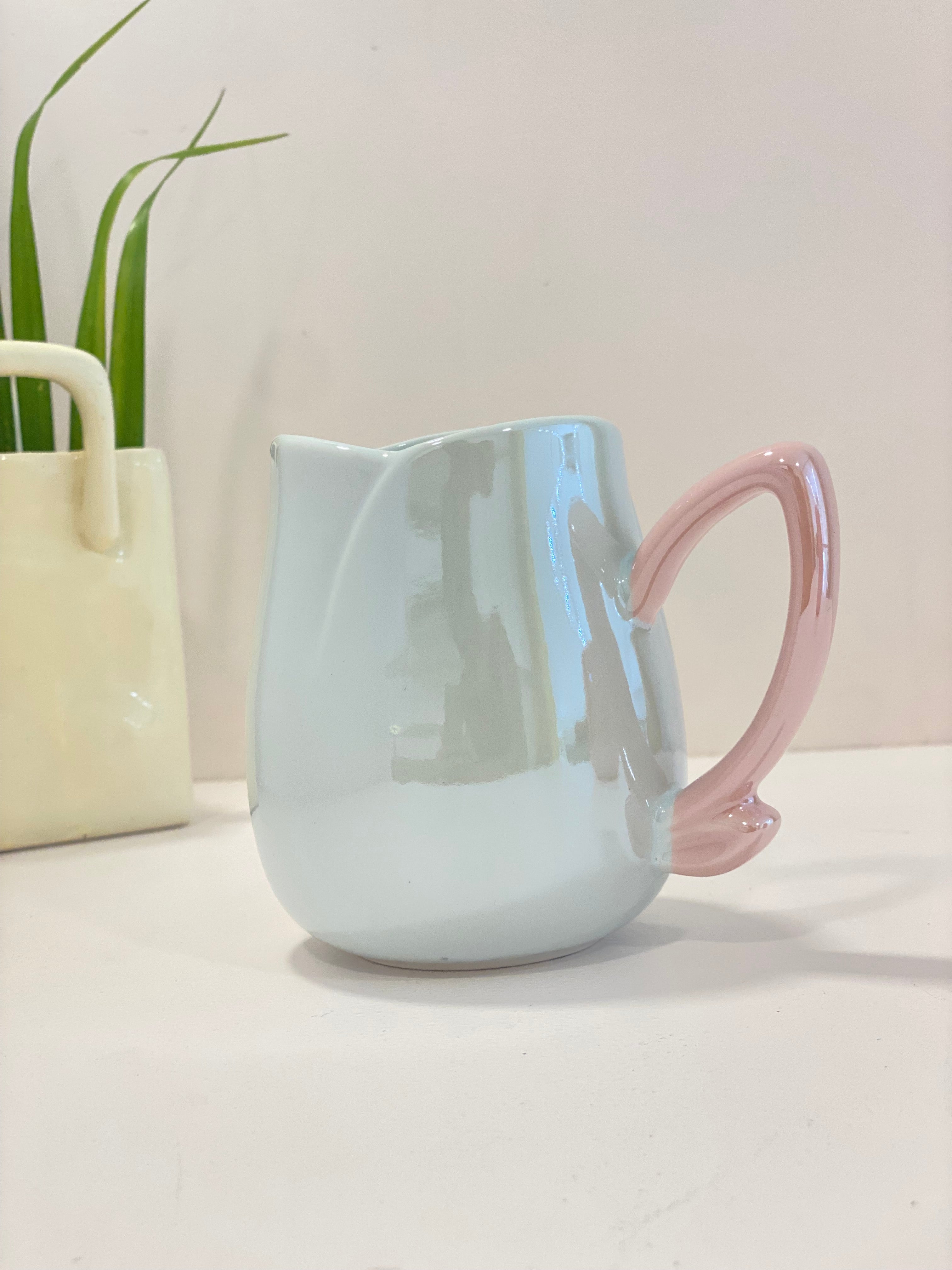 Pastel Ceramic Pouring Mug with Spout & Glossy Handle | Aesthetic Milk Pitcher Coffee Mug | Cute Kitchen & Coffee Bar Mug